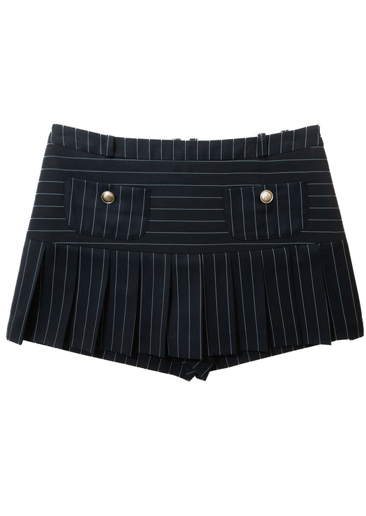 Pin Stripe Pleats Skirt Pants (Navy)