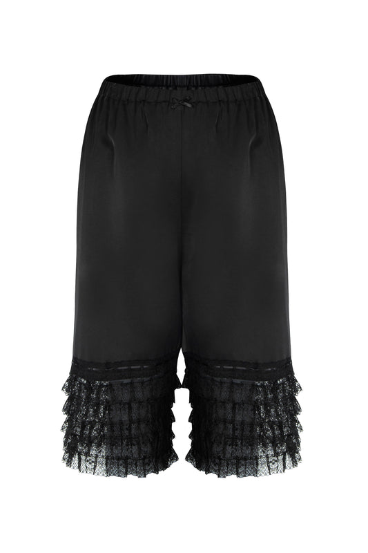 Tiered Lace Satin Pants (Black)