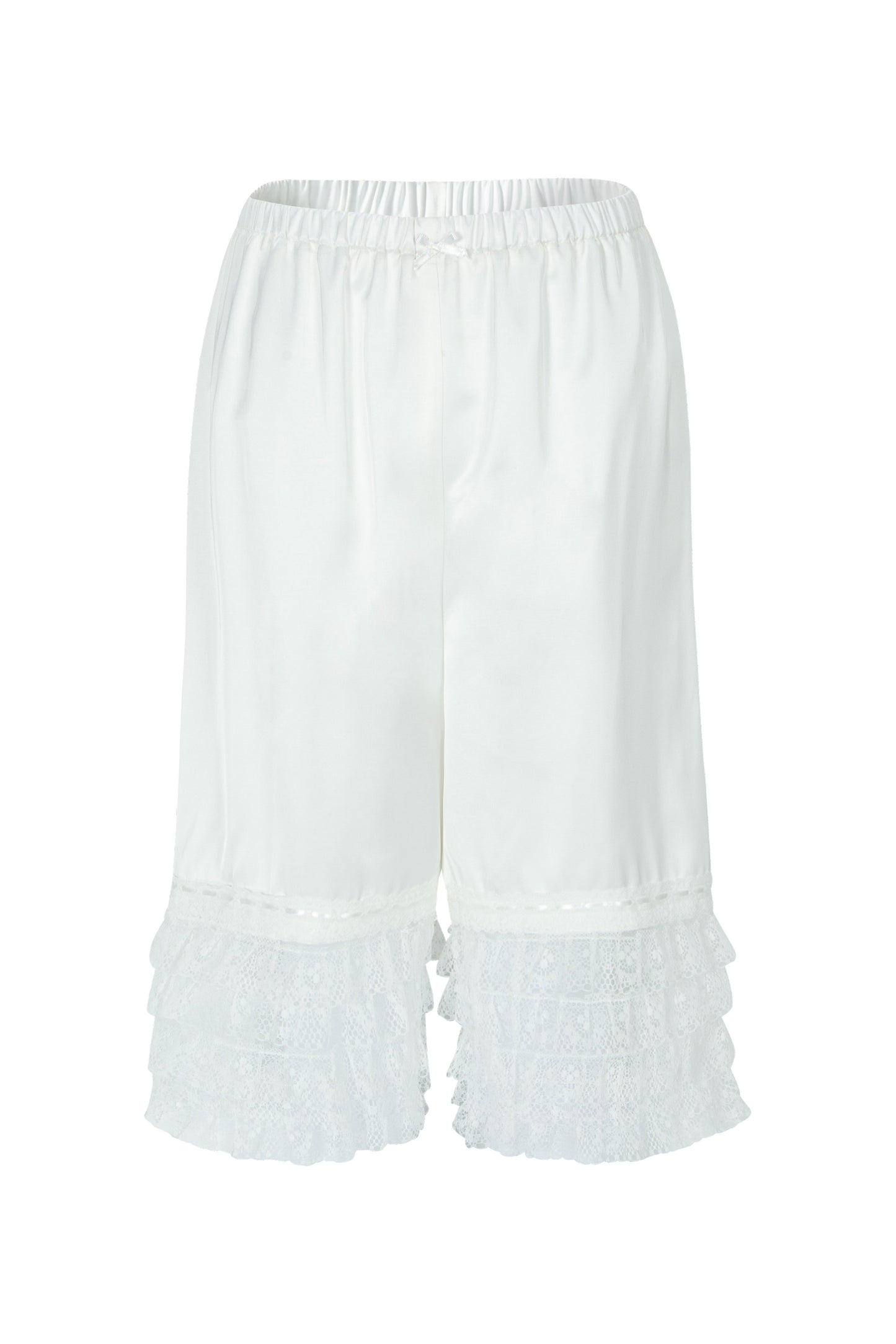 Tiered Lace Satin Pants (White)