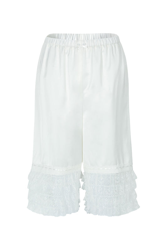 Tiered Lace Satin Pants (White)