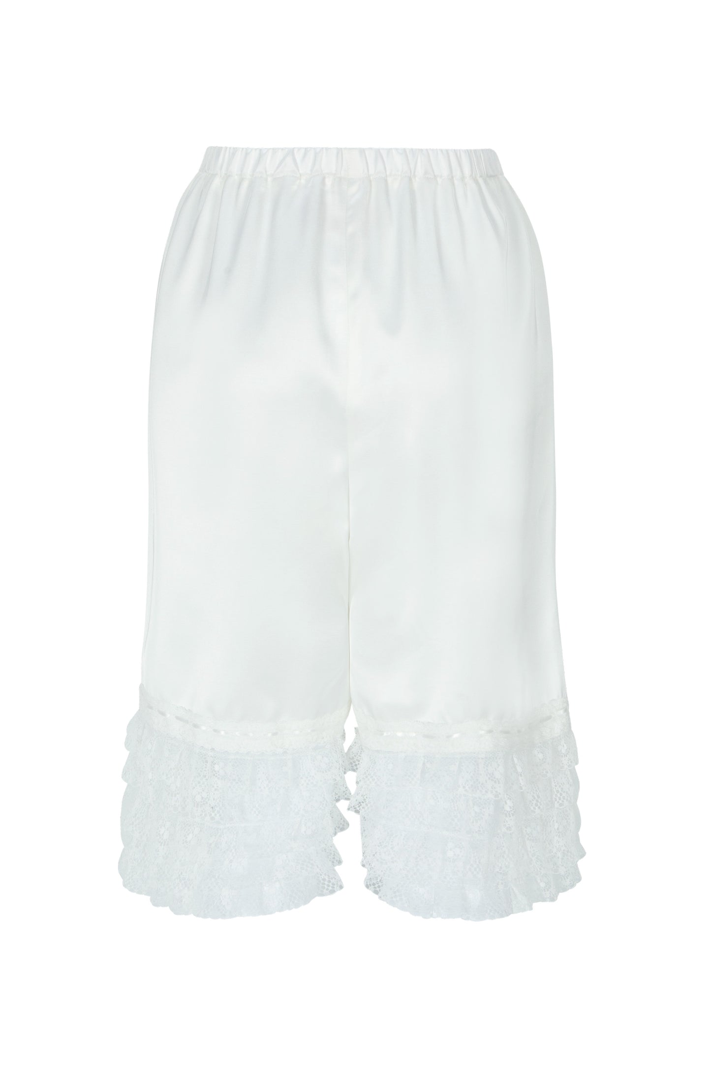 Tiered Lace Satin Pants (White)