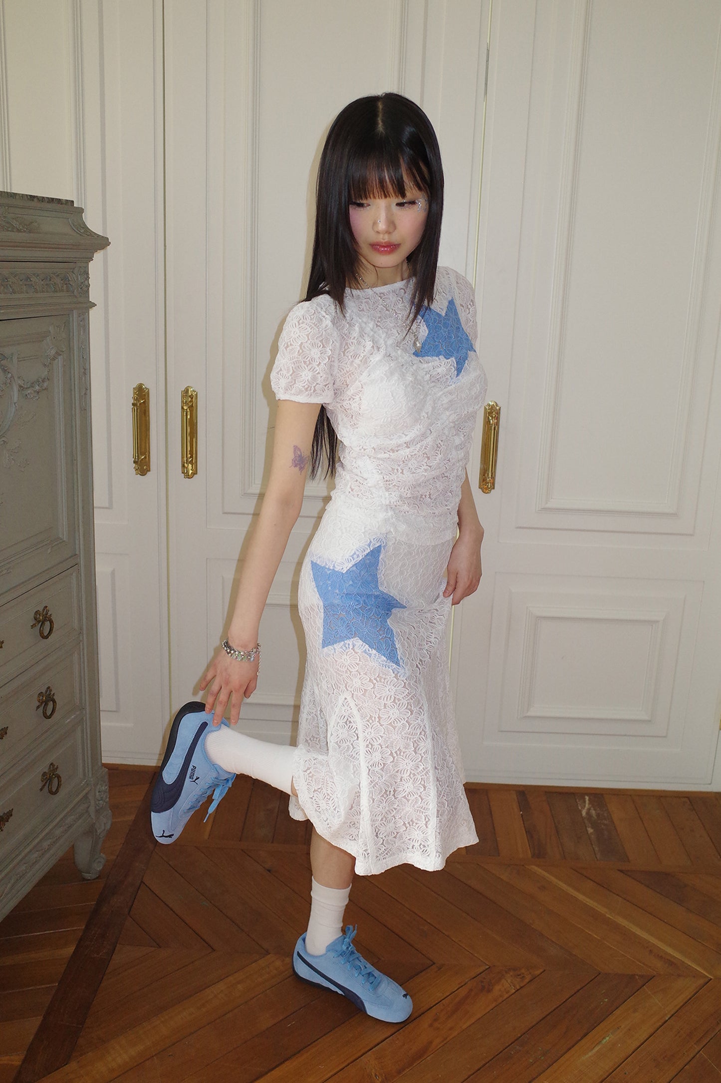 Lace Star Mermaid Skirt (White)