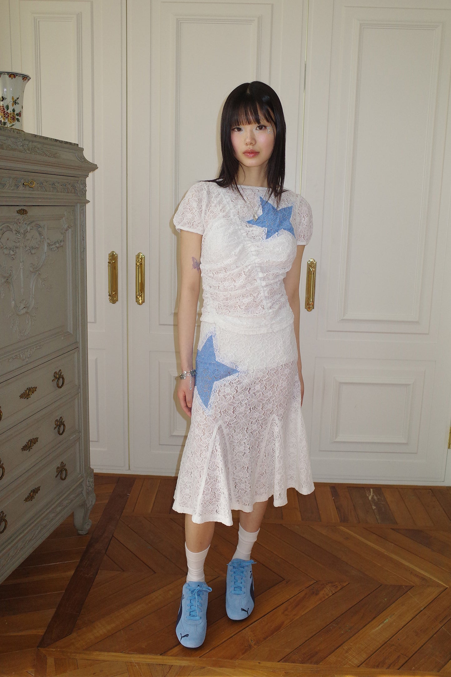 Bubble Sleeve Star Top (White)