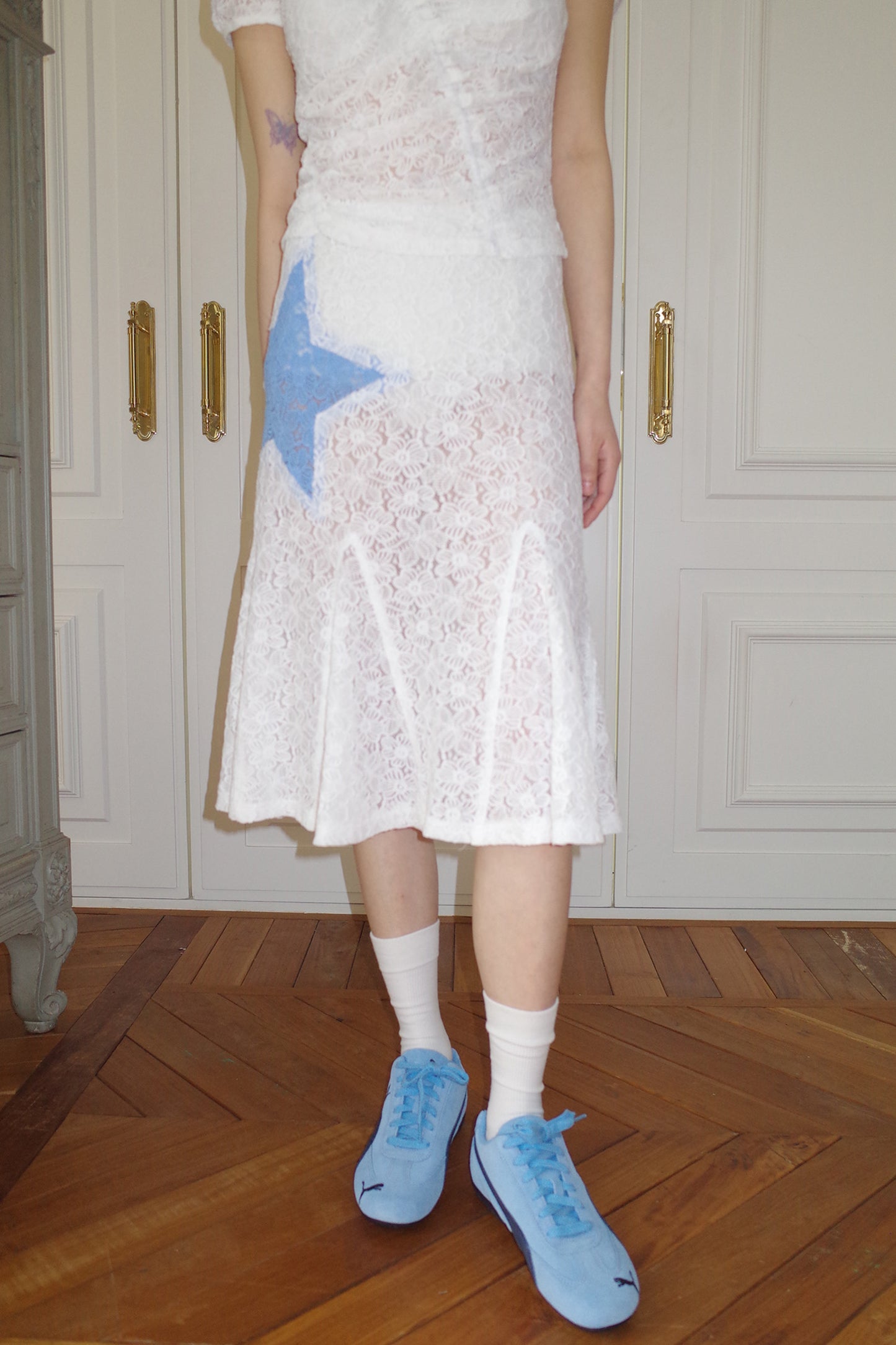 Lace Star Mermaid Skirt (White)