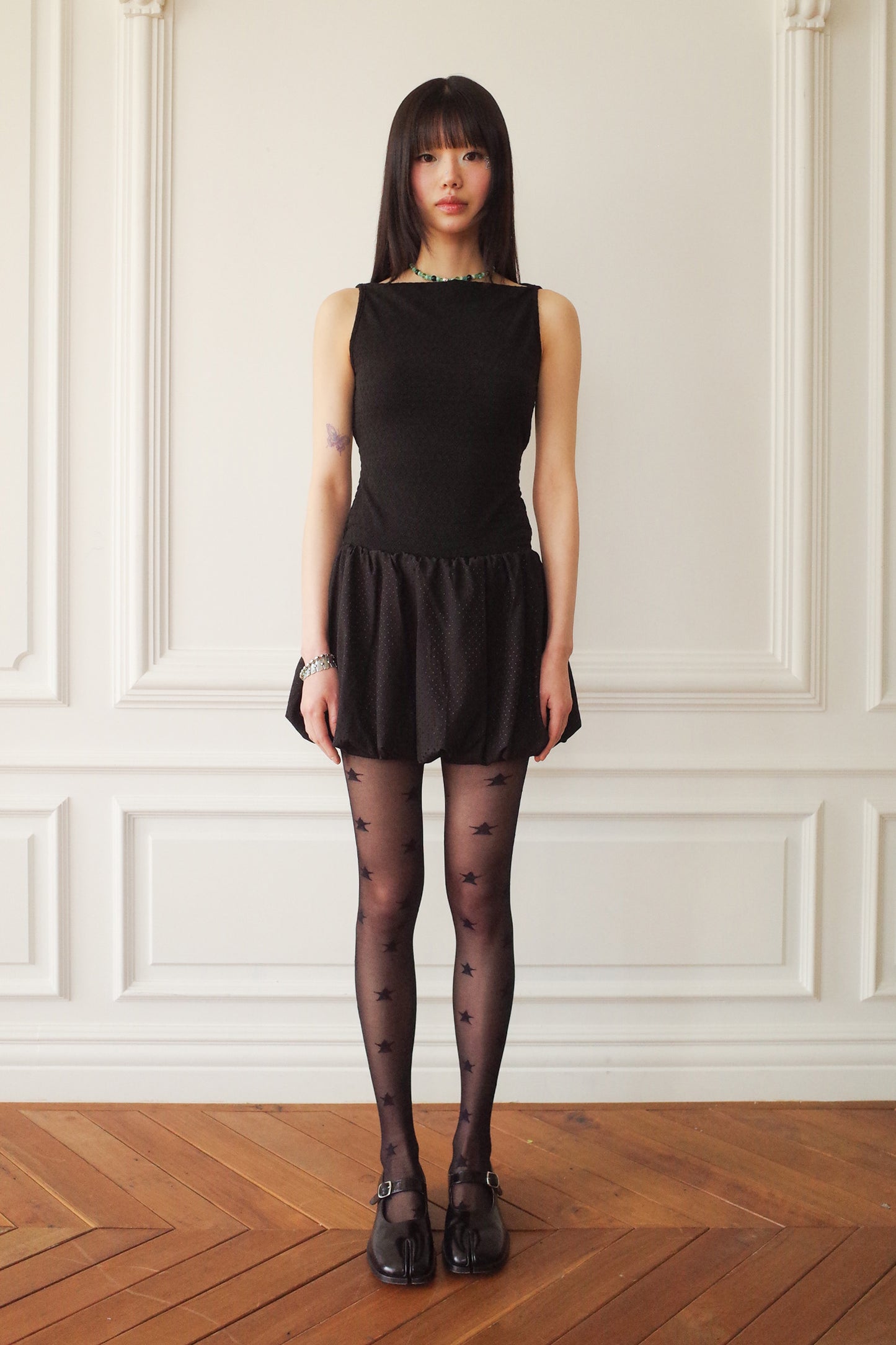 Bubble Hem Mini Dress (Black)