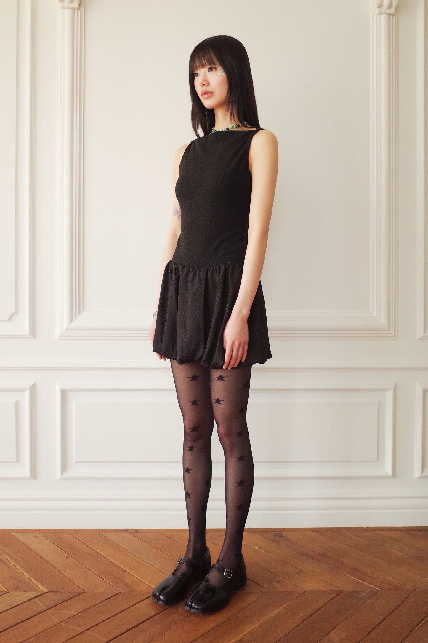 Bubble Hem Mini Dress (Black)