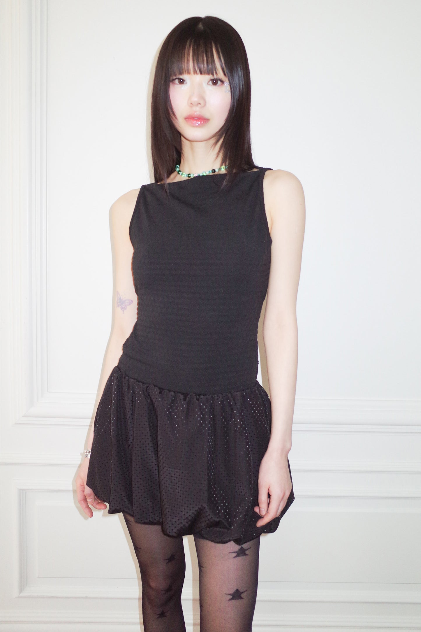 Bubble Hem Mini Dress (Black)