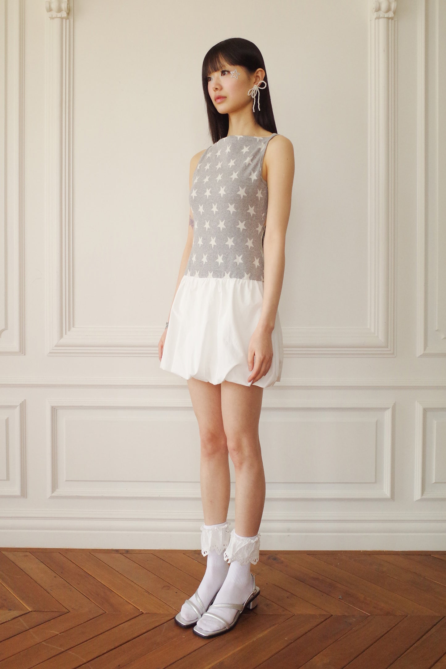 Bubble Hem Mini Dress (Grey)