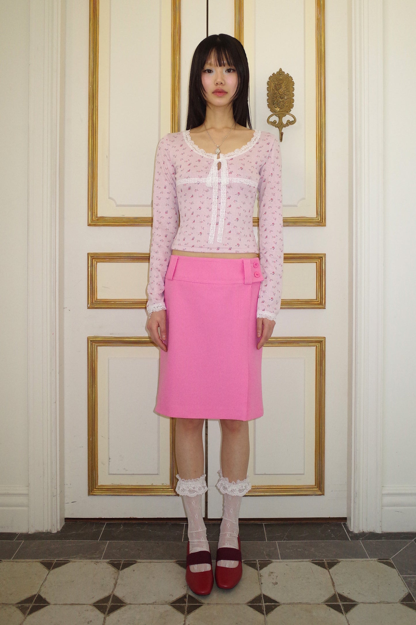 Eyelet Floral Lace Top (Pink)