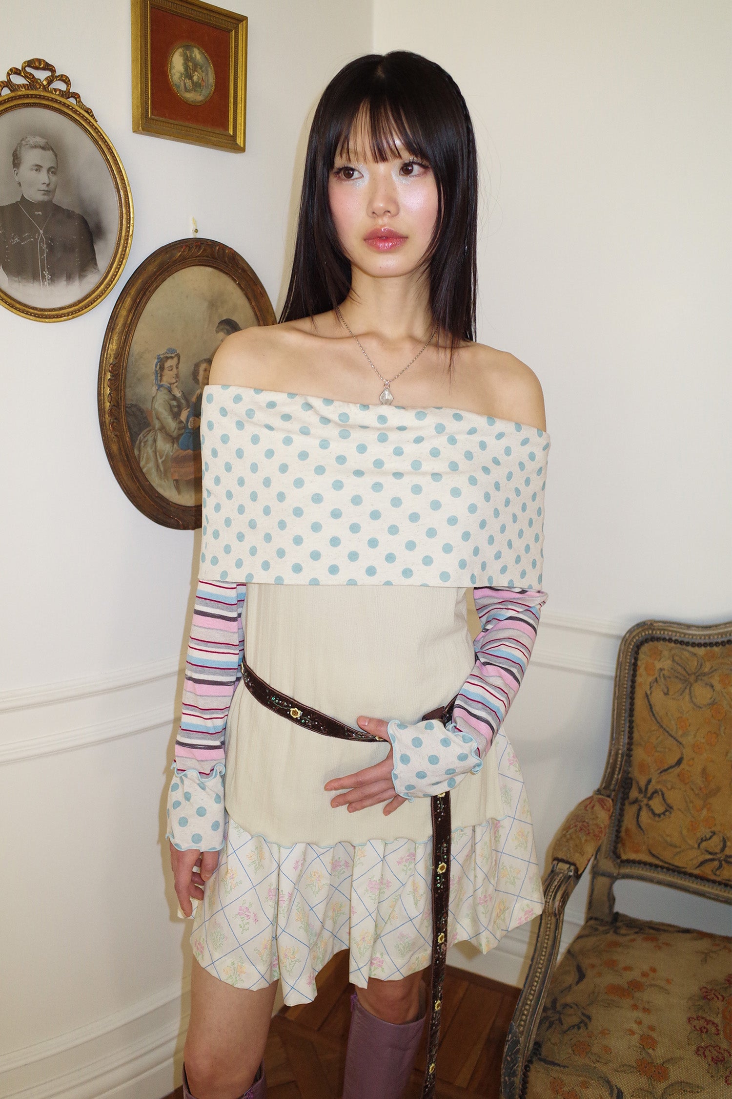 Pleats Full Midi Skirt Flower