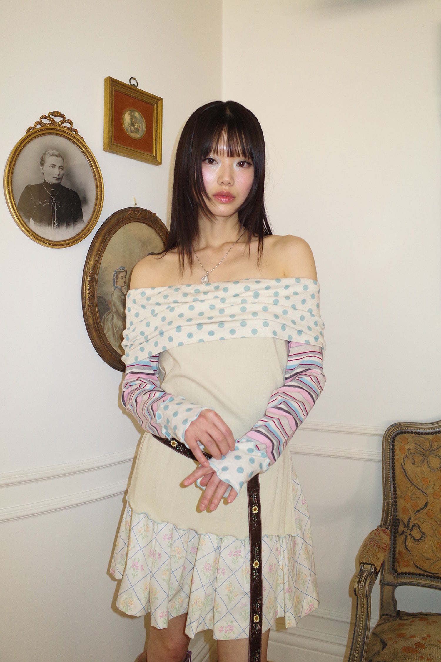 Pleats Full Midi Skirt Flower