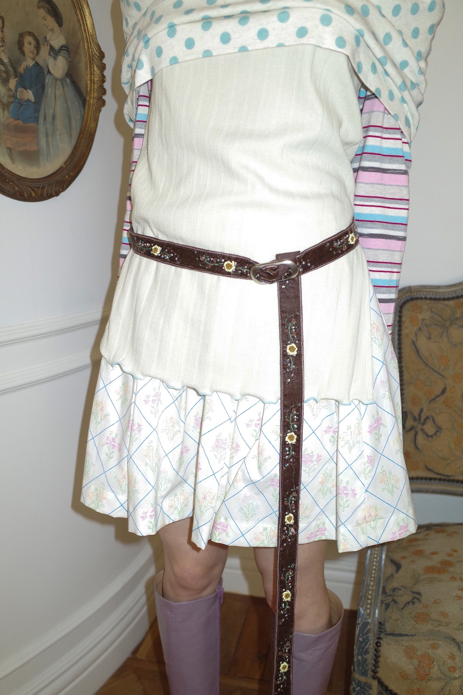 Pleats Full Midi Skirt Flower