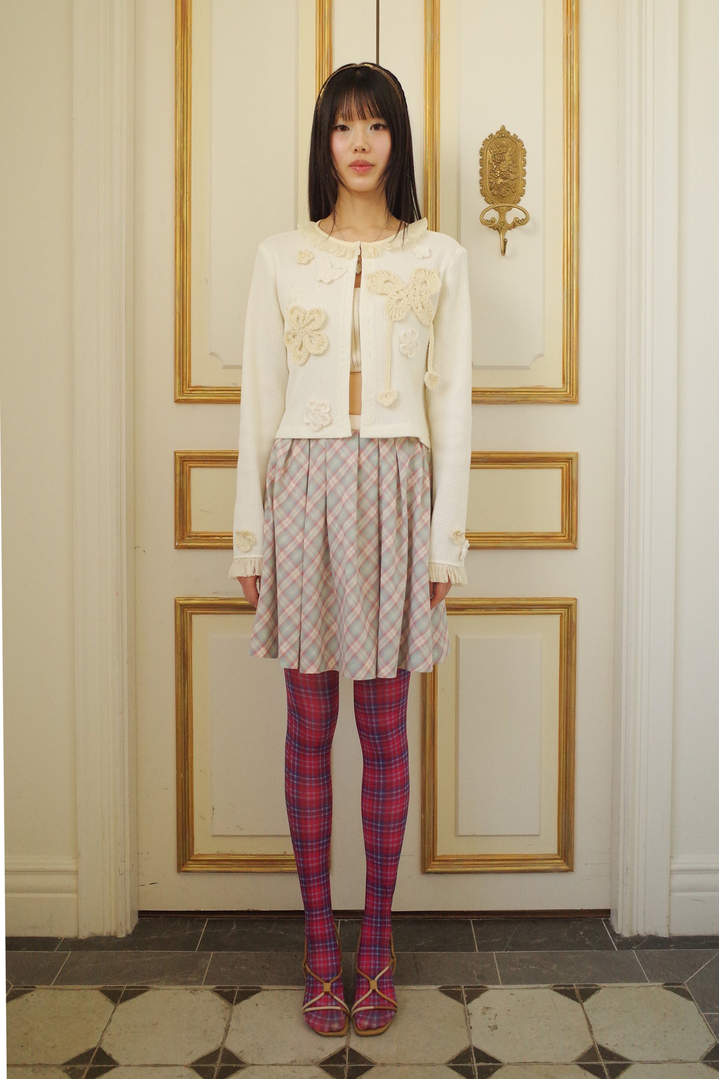 Pleats Full Midi Skirt (Plaid)
