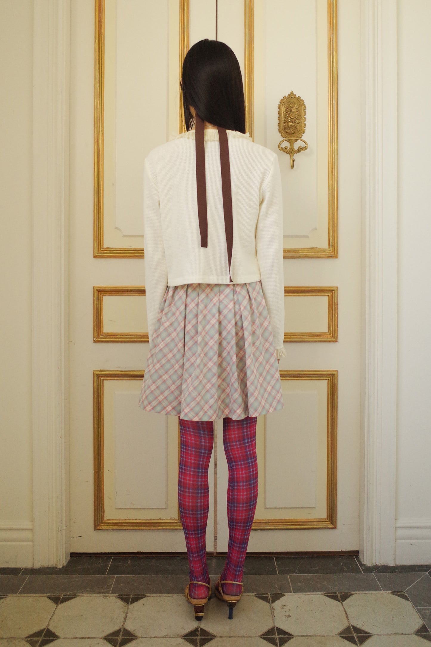 Pleats Full Midi Skirt (Plaid)