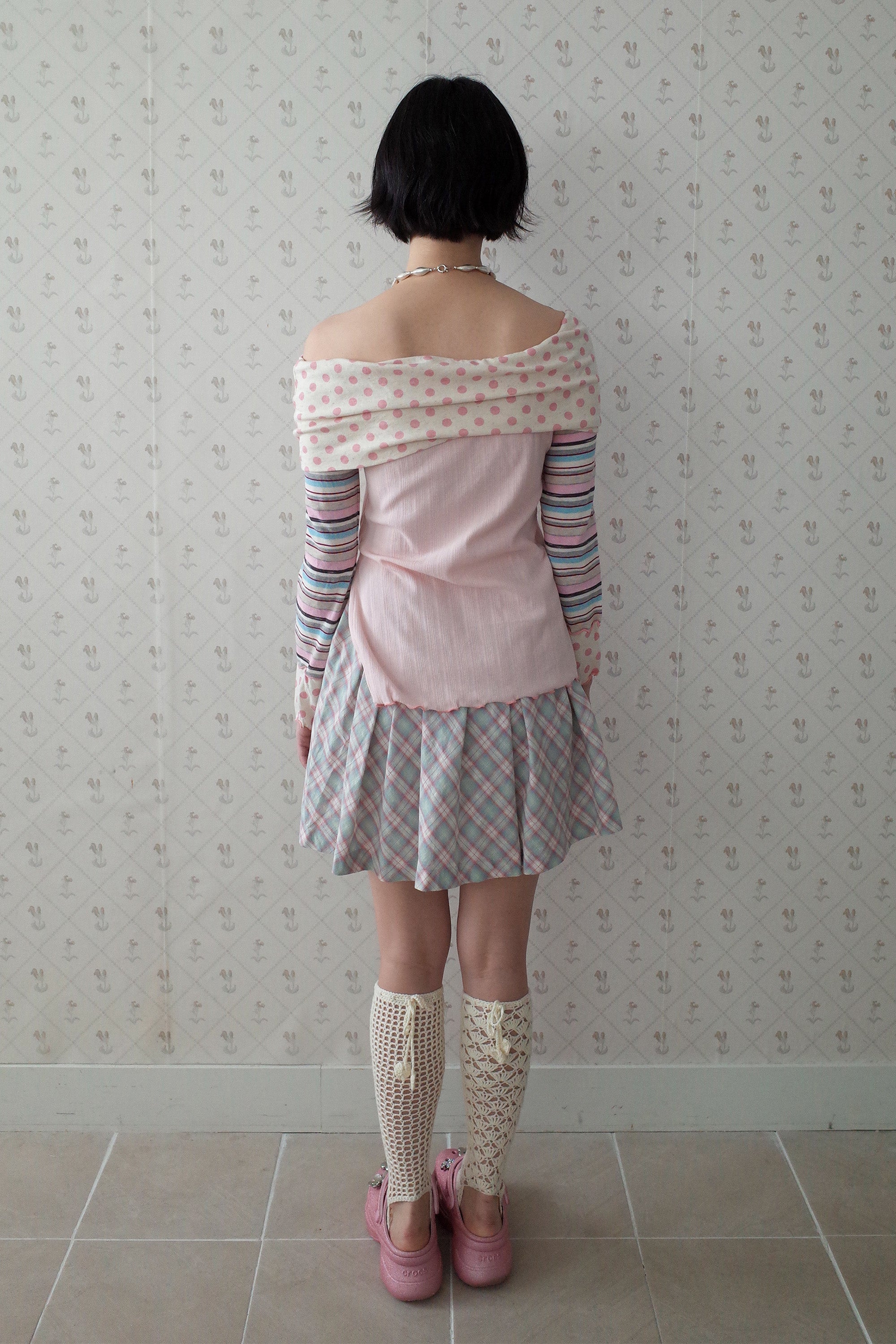 Multi Pattern Bardot Top pink