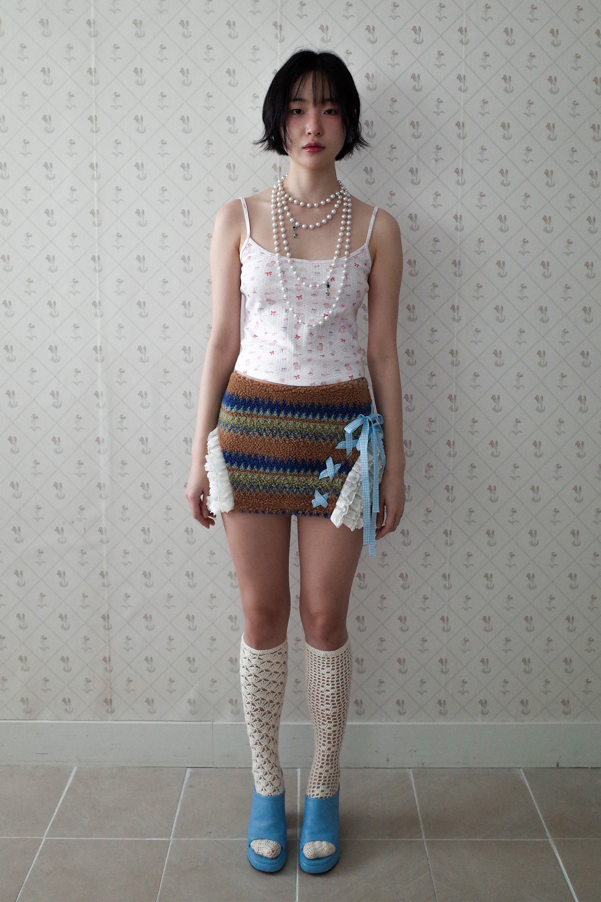 [Ordermade]Crochet airy cotton knee socks cream