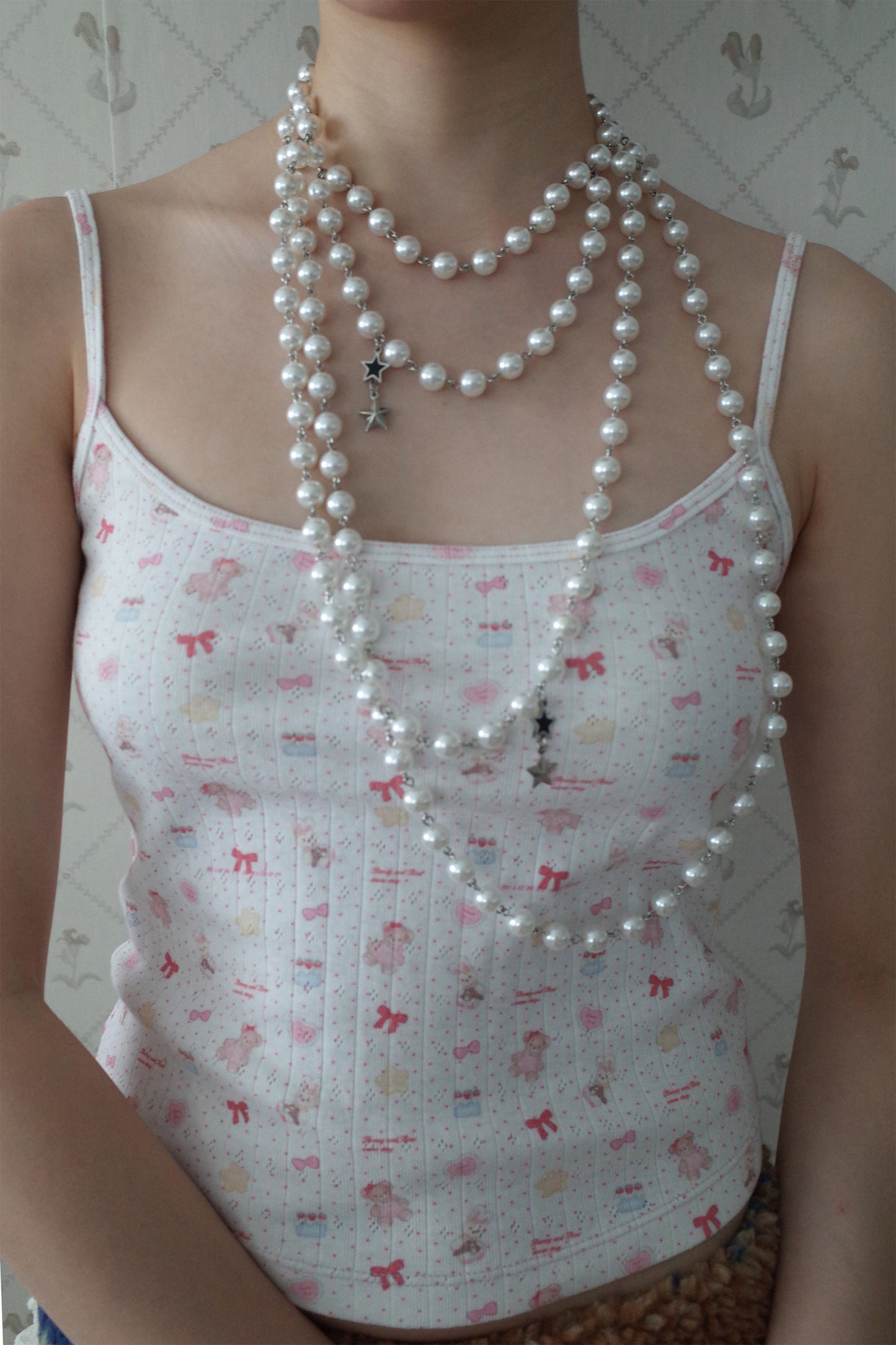 Layered Faux Pearl Necklace (White)