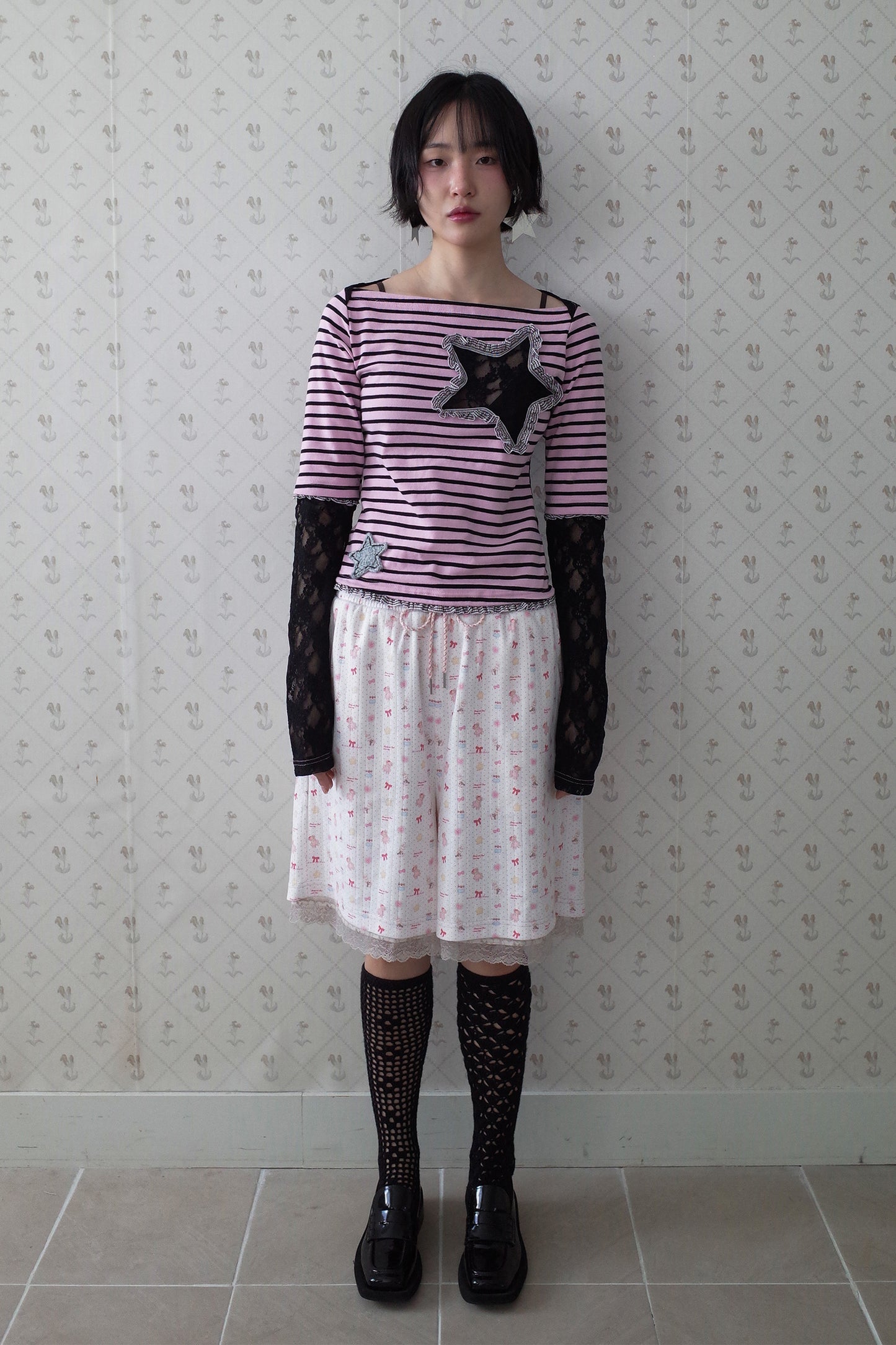 Collaged Stripe Star Top (Black)