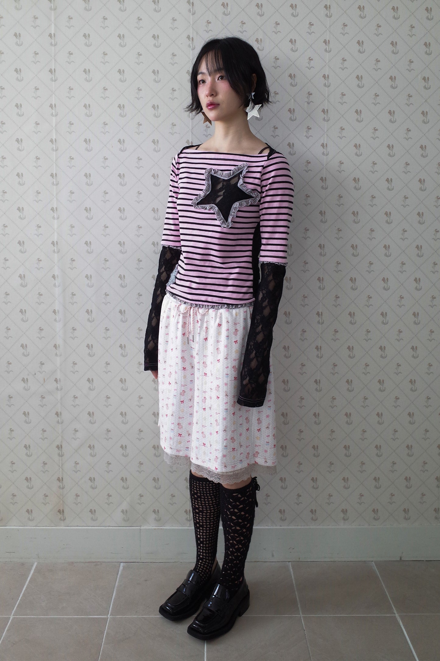 Collaged Stripe Star Top (Black)