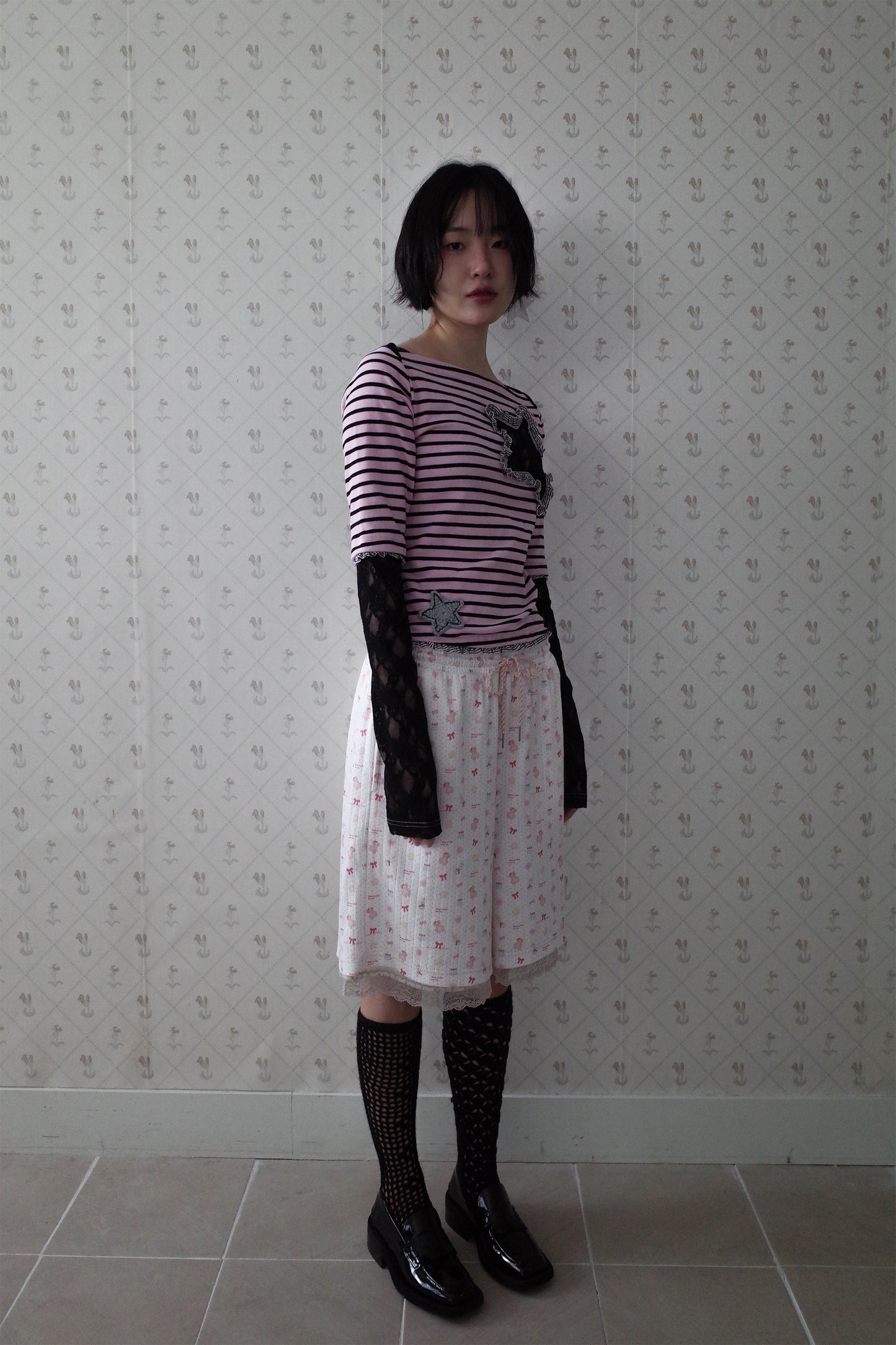 Collaged Stripe Star Top (Black)