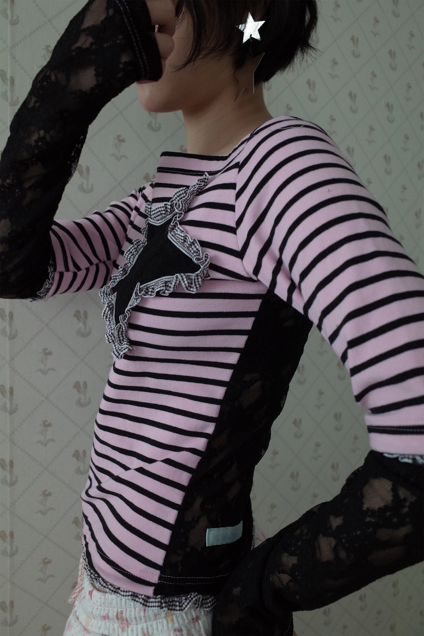 Collaged Stripe Star Top (Black)