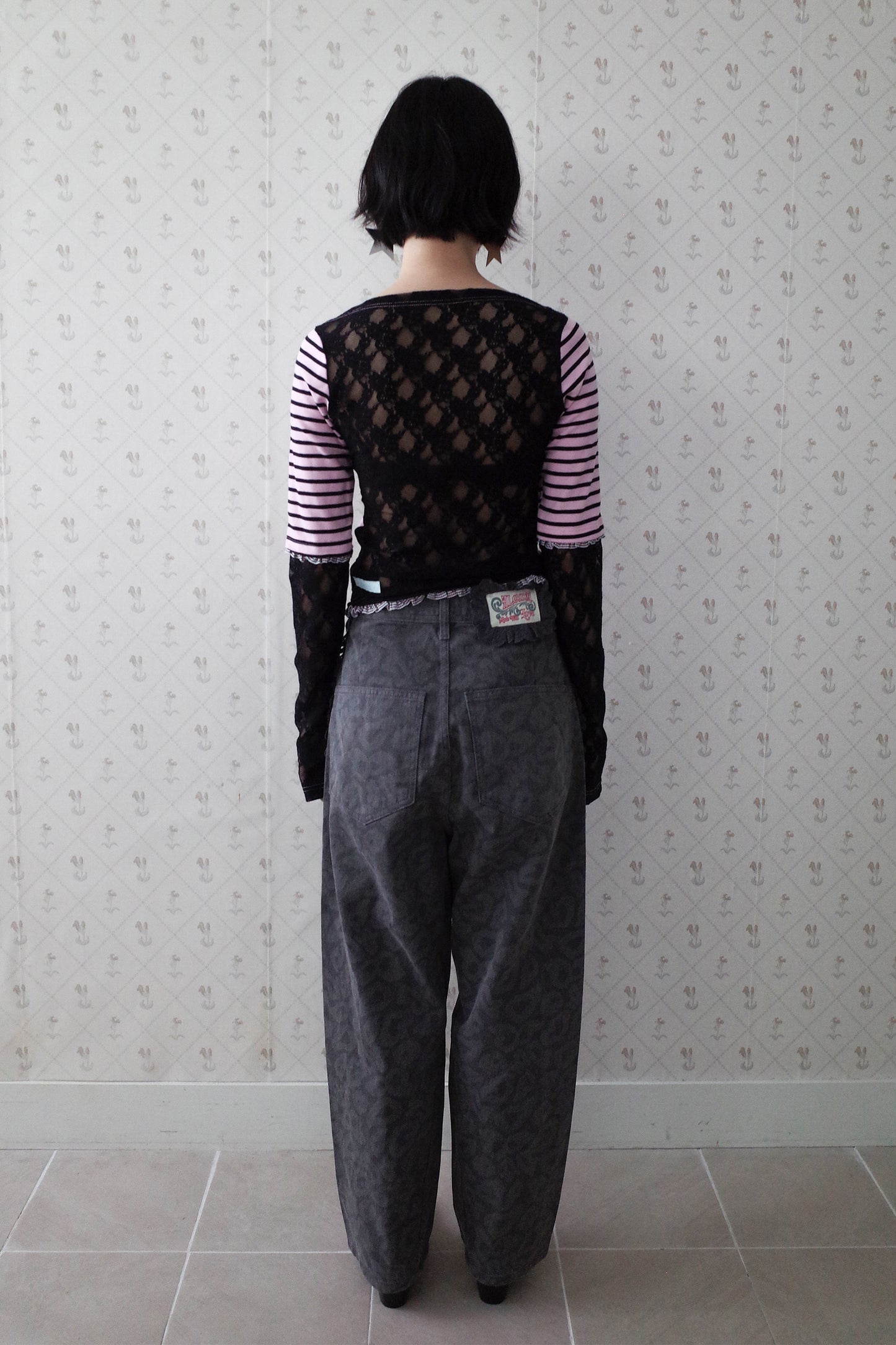 Collaged Stripe Star Top (Black)