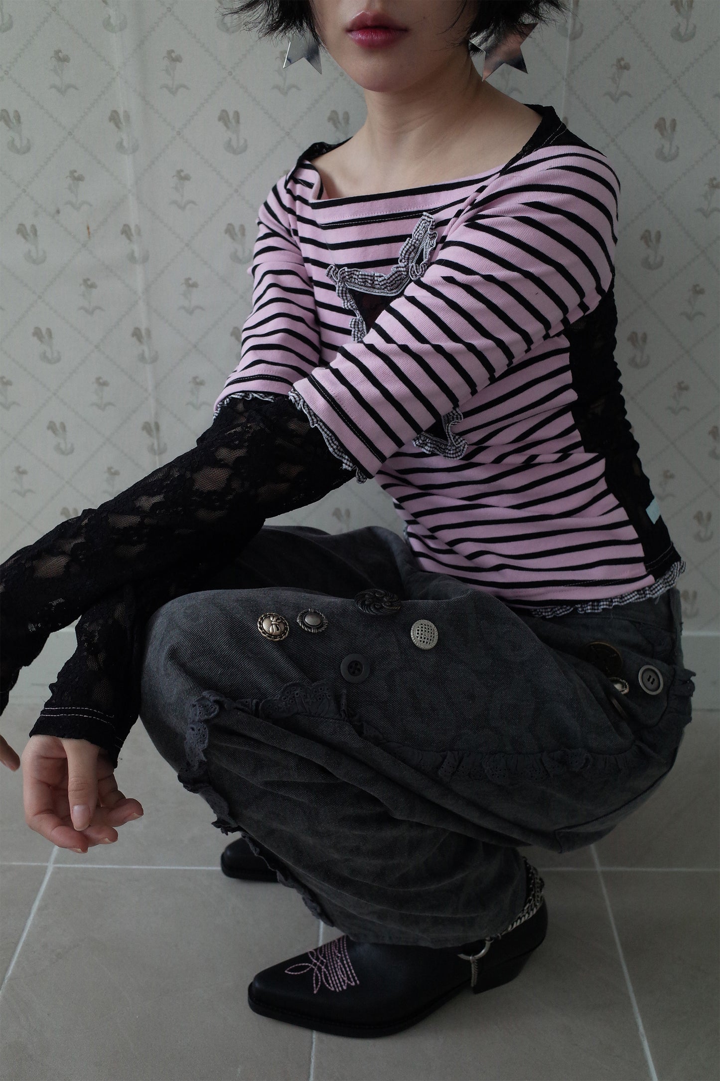 So Many Buttons Leopard Pants (Charcoal)