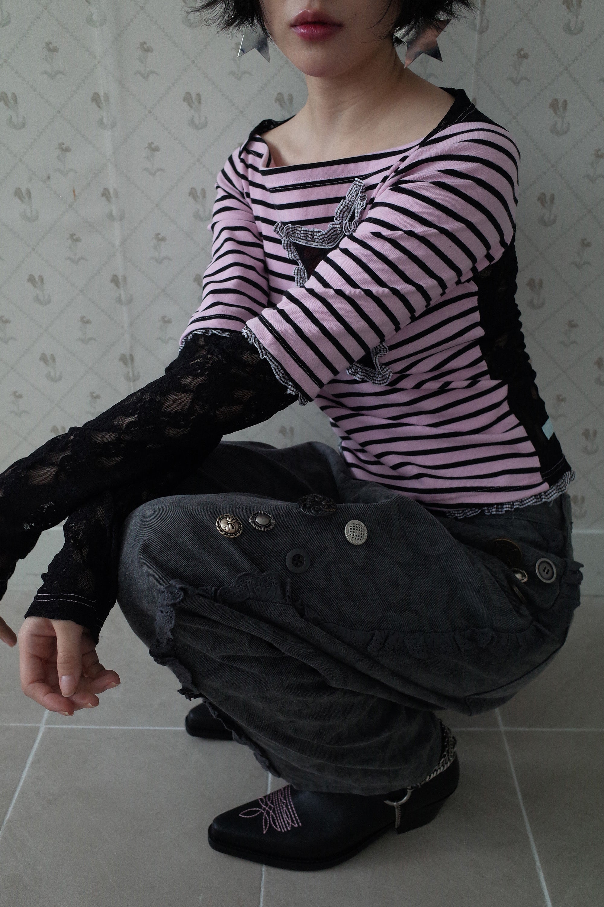 So many buttons leopard pants charcoal