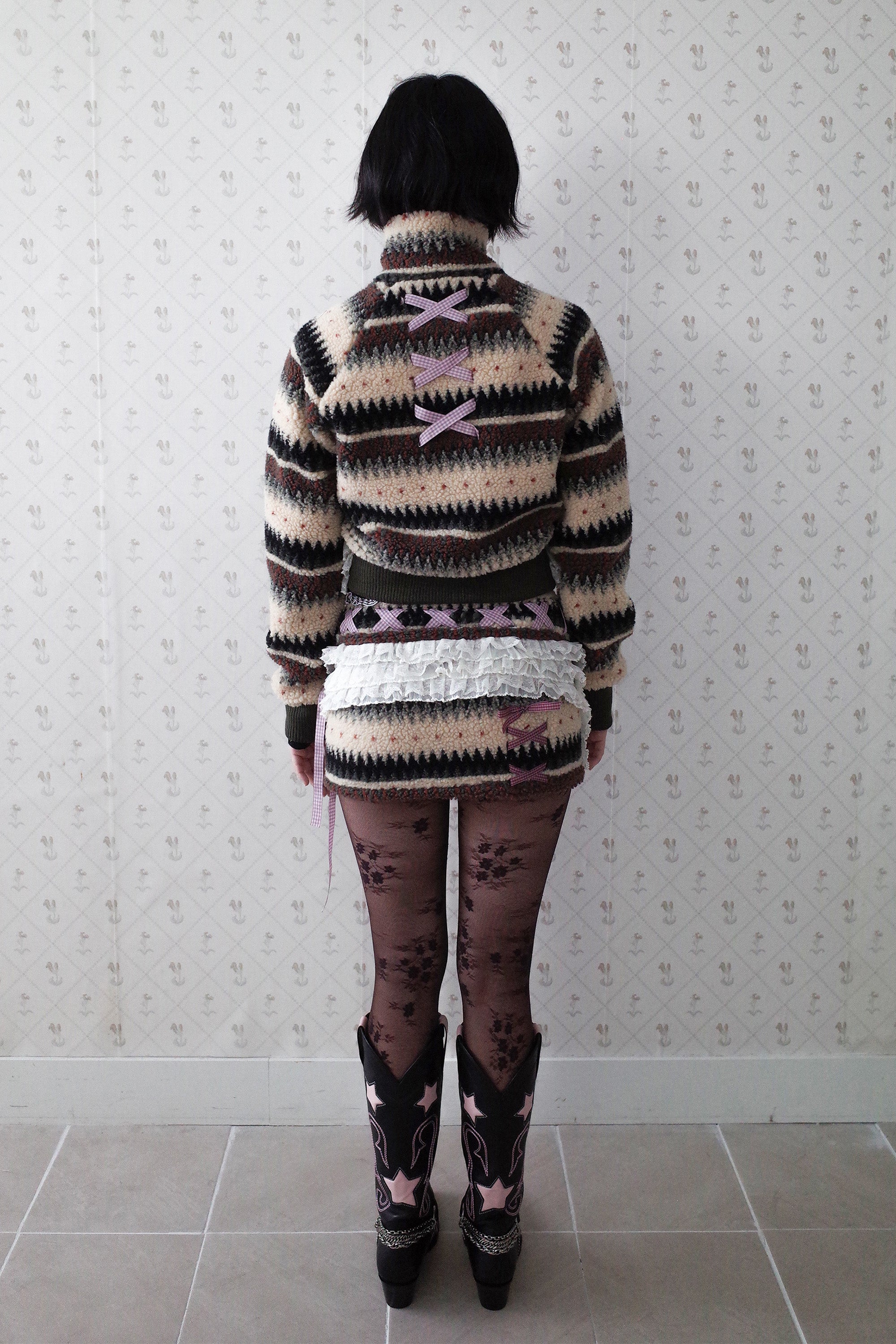 [12월중순 출고]Ribbon&lace teddy skort beige