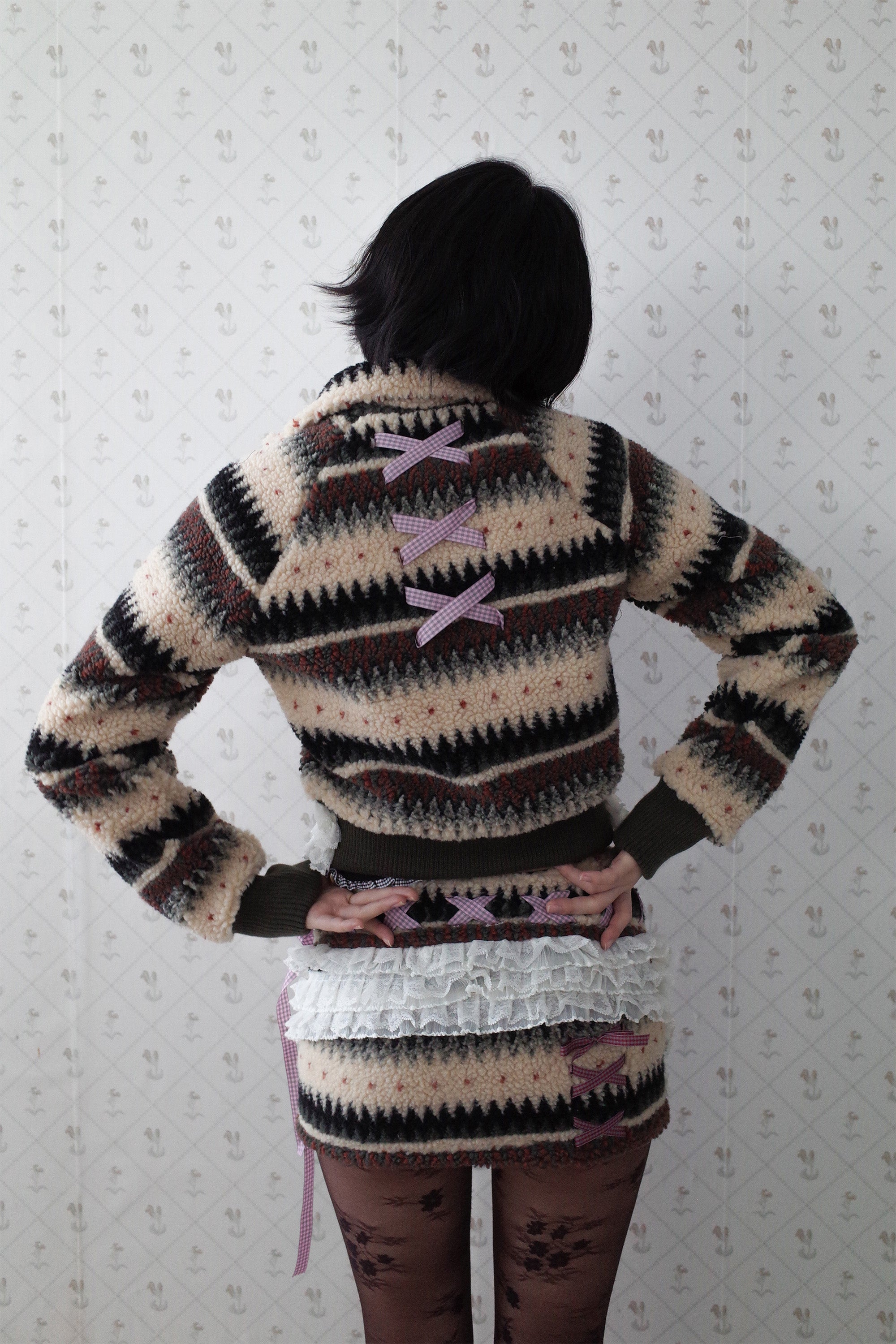 [12월중순 출고]Ribbon&lace teddy jumper beige