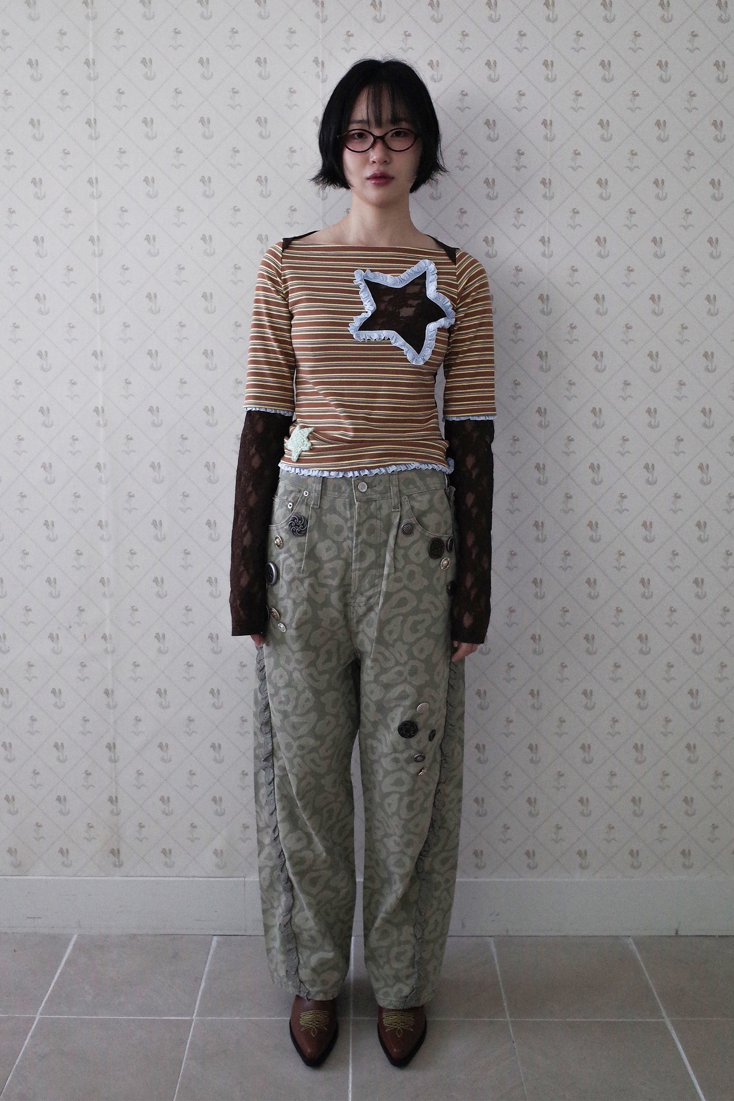 So Many Buttons Leopard Pants (Khaki)