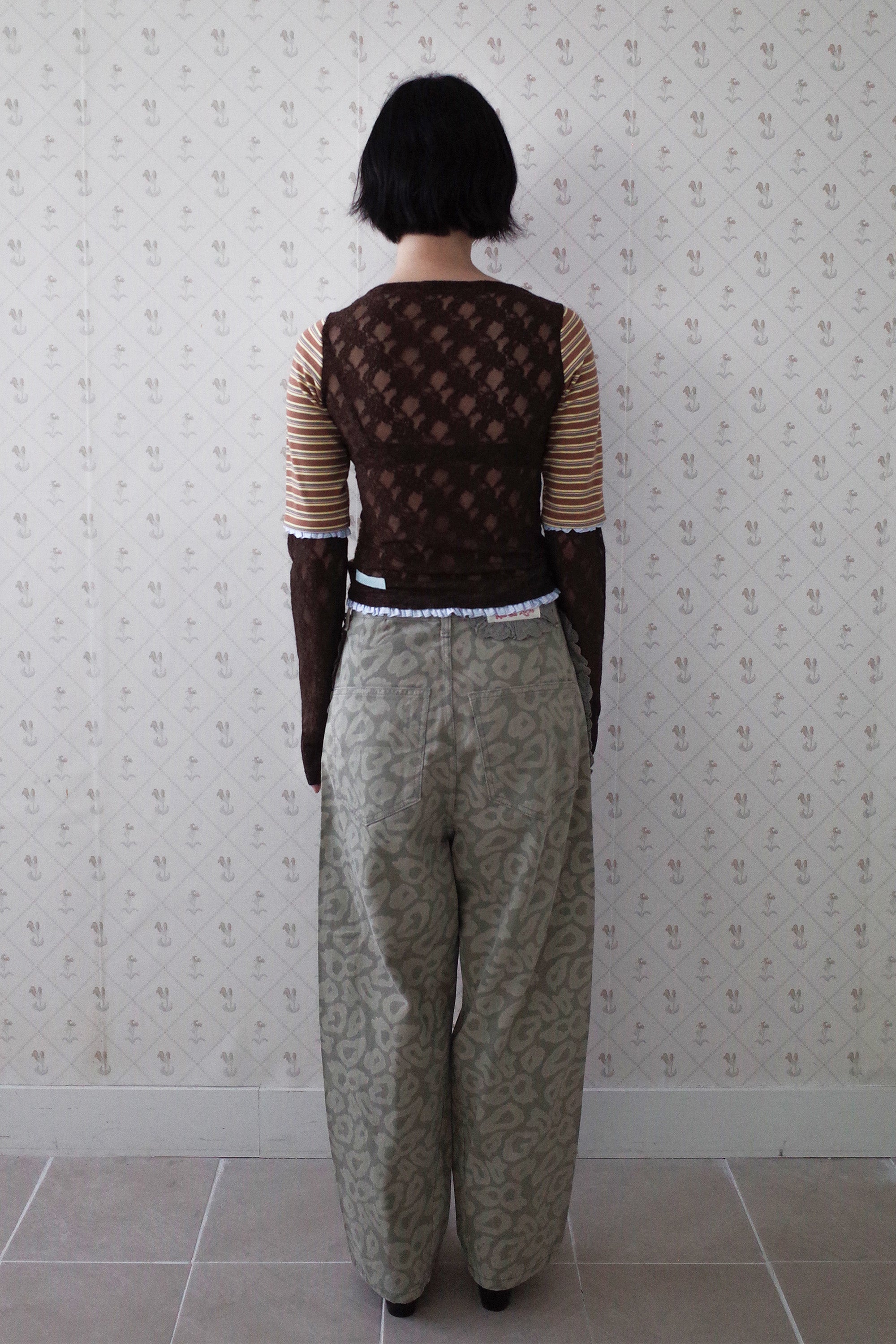 Collaged stripe star top brown