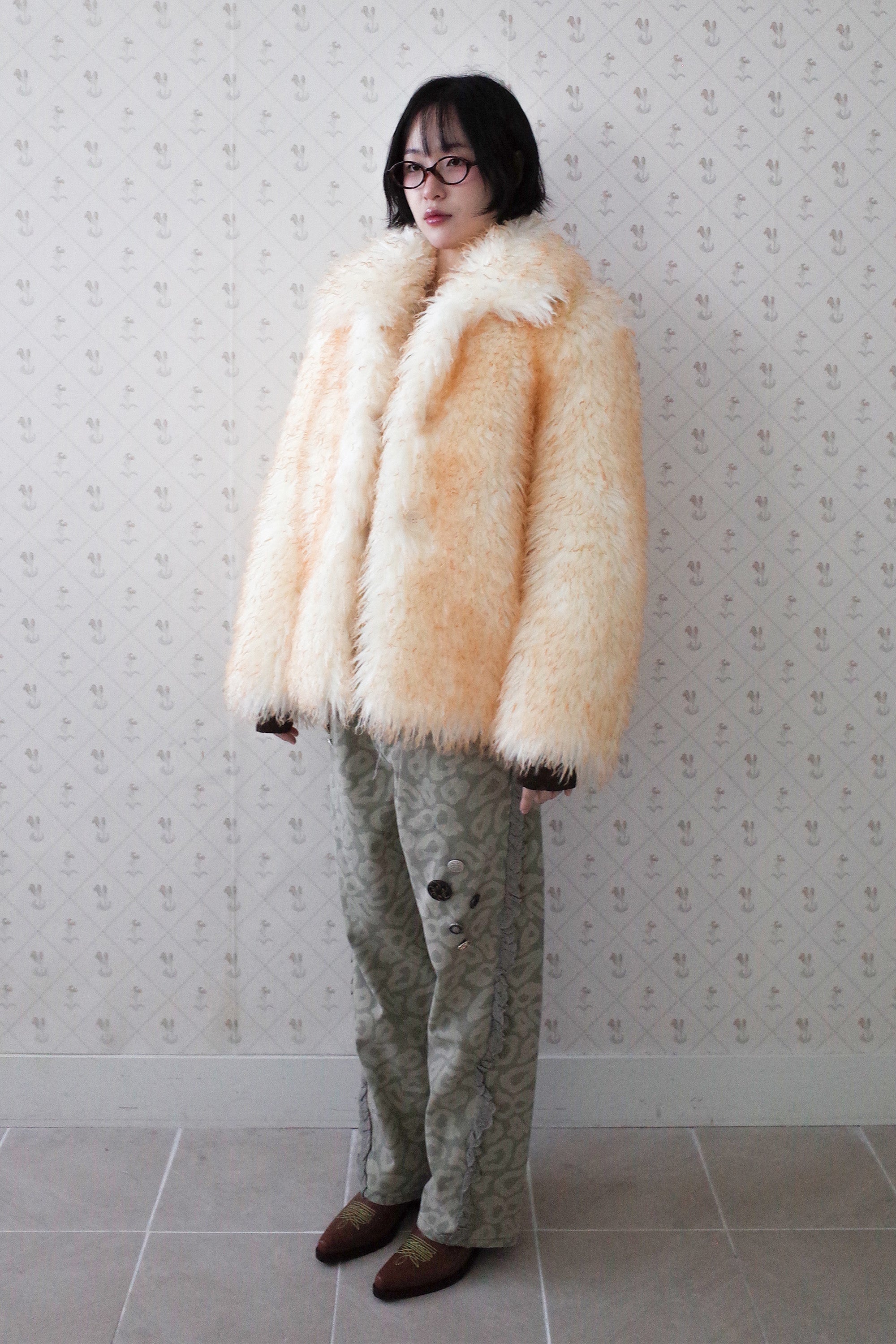 Fluffy furry fur jacket cream