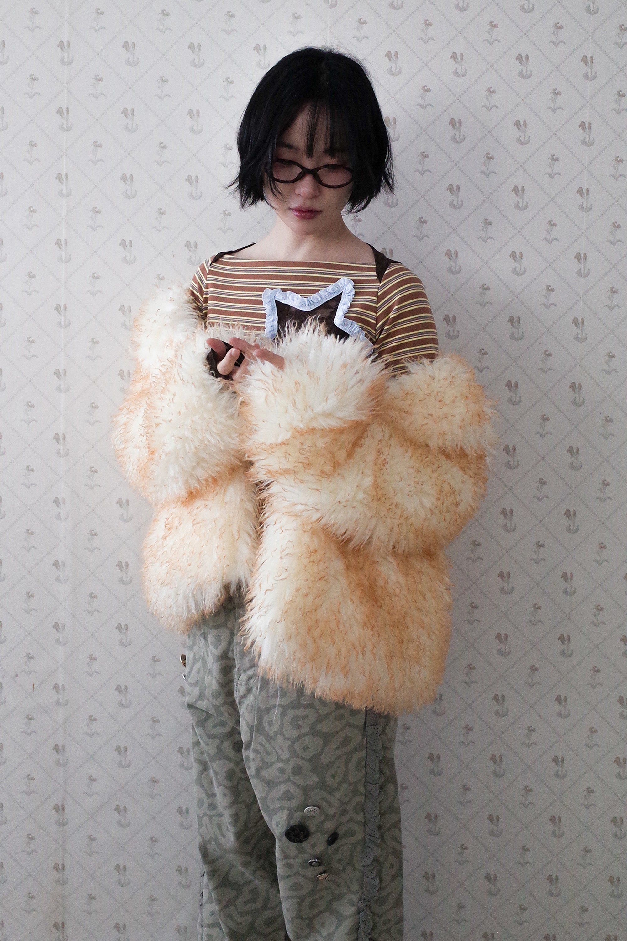 Fluffy furry fur jacket cream