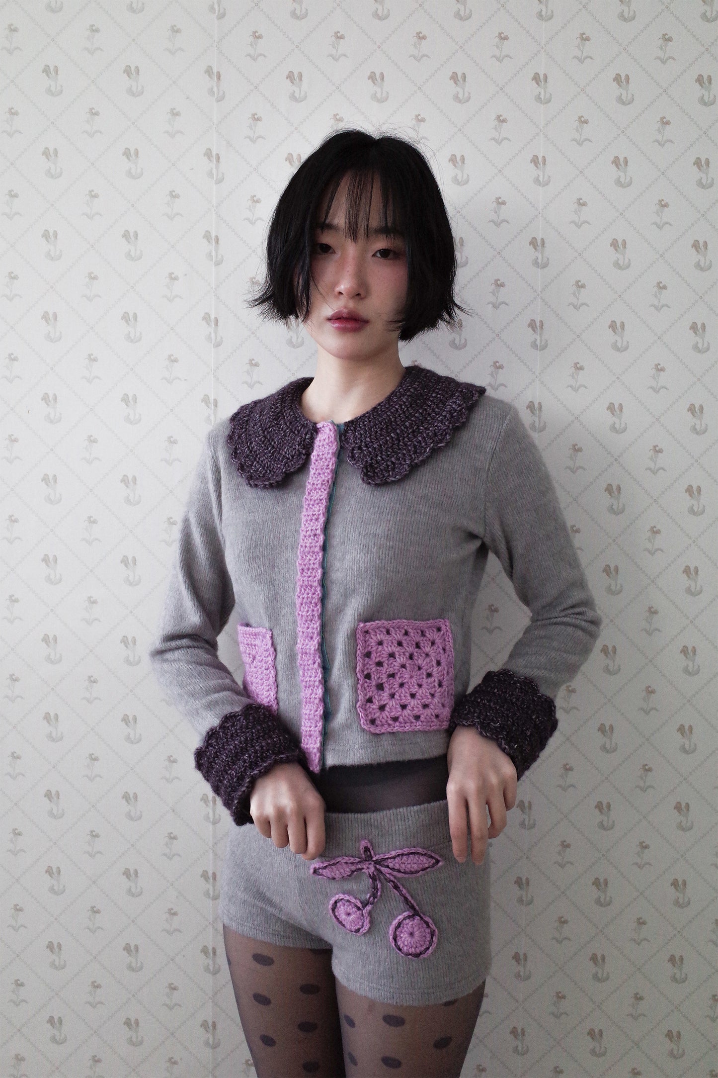 Crochet Peter Pan Cardigan (Grey)