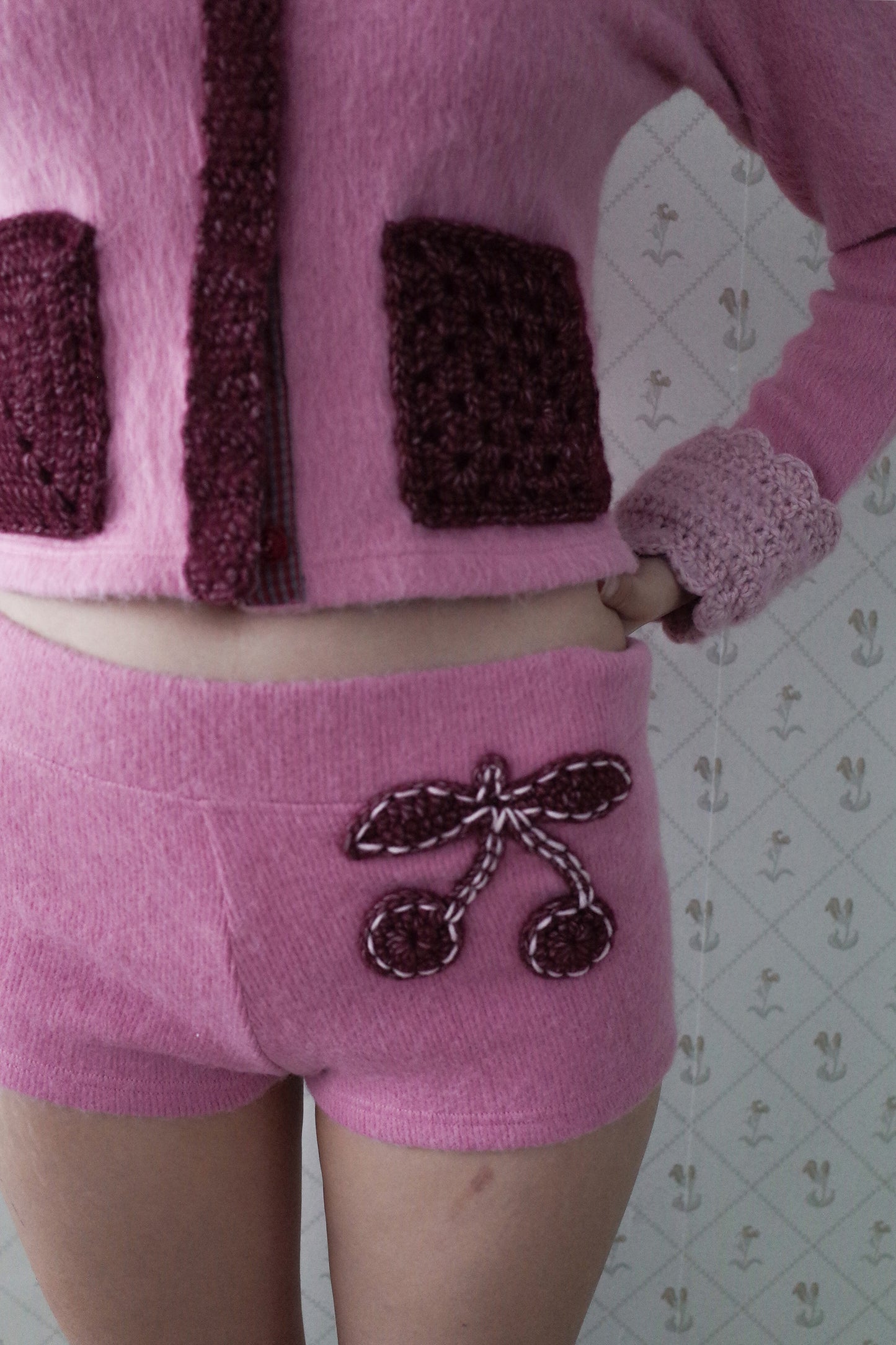 Crochet Cherry Shorts (Pink)