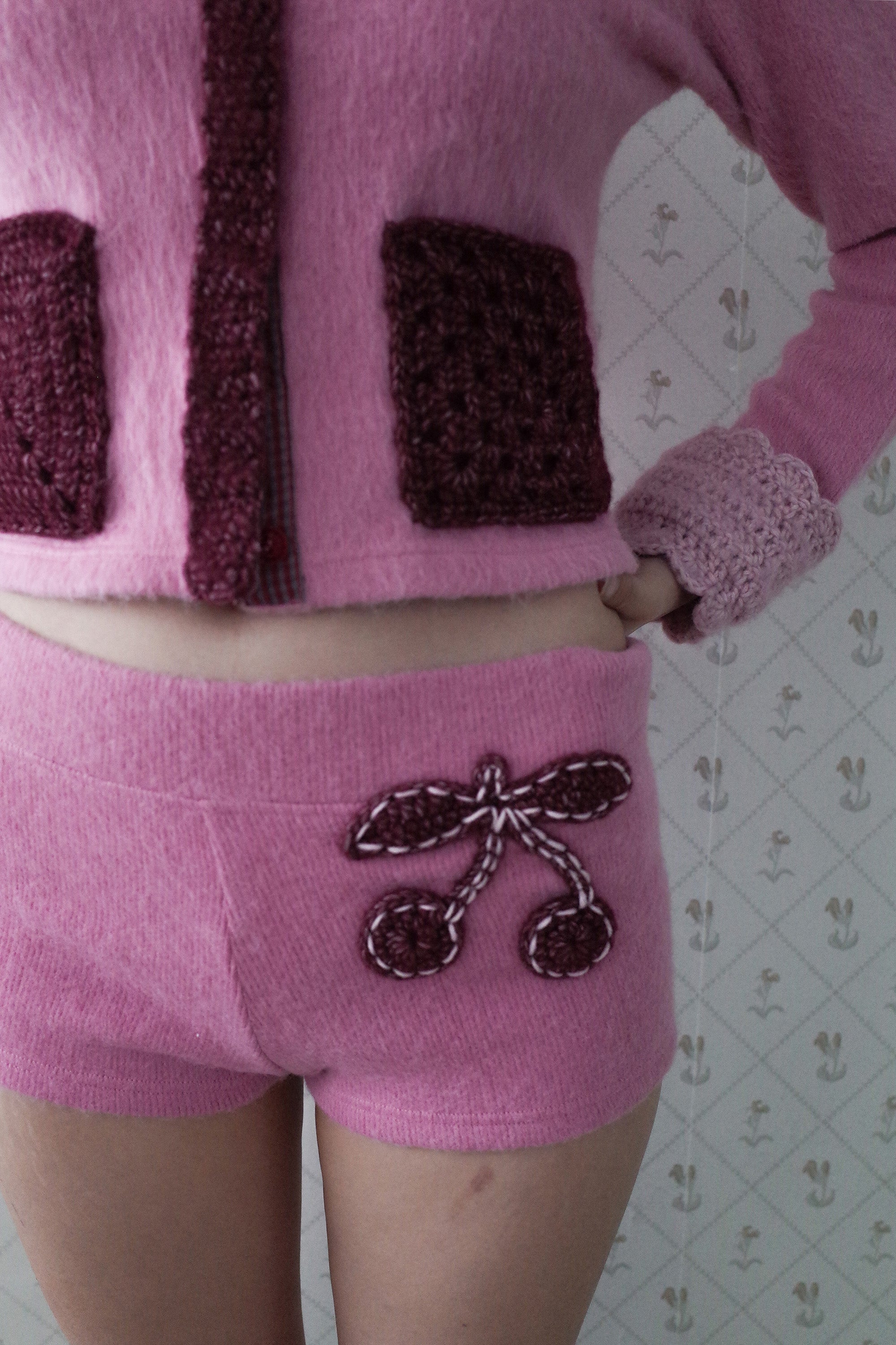 [12월 중순 출고]Crochet cherry shorts pink