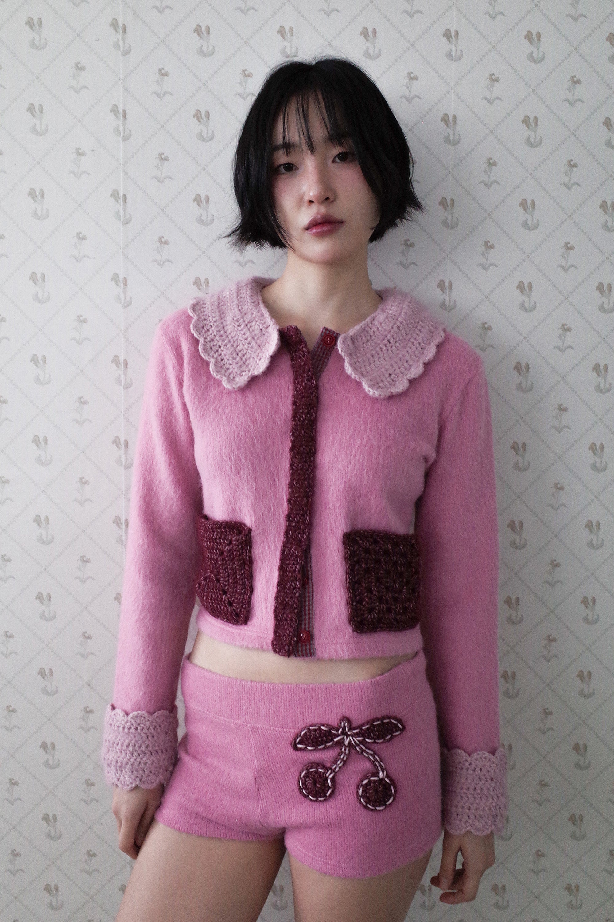 [12월 중순 출고]Crochet peter pan cardigan pink