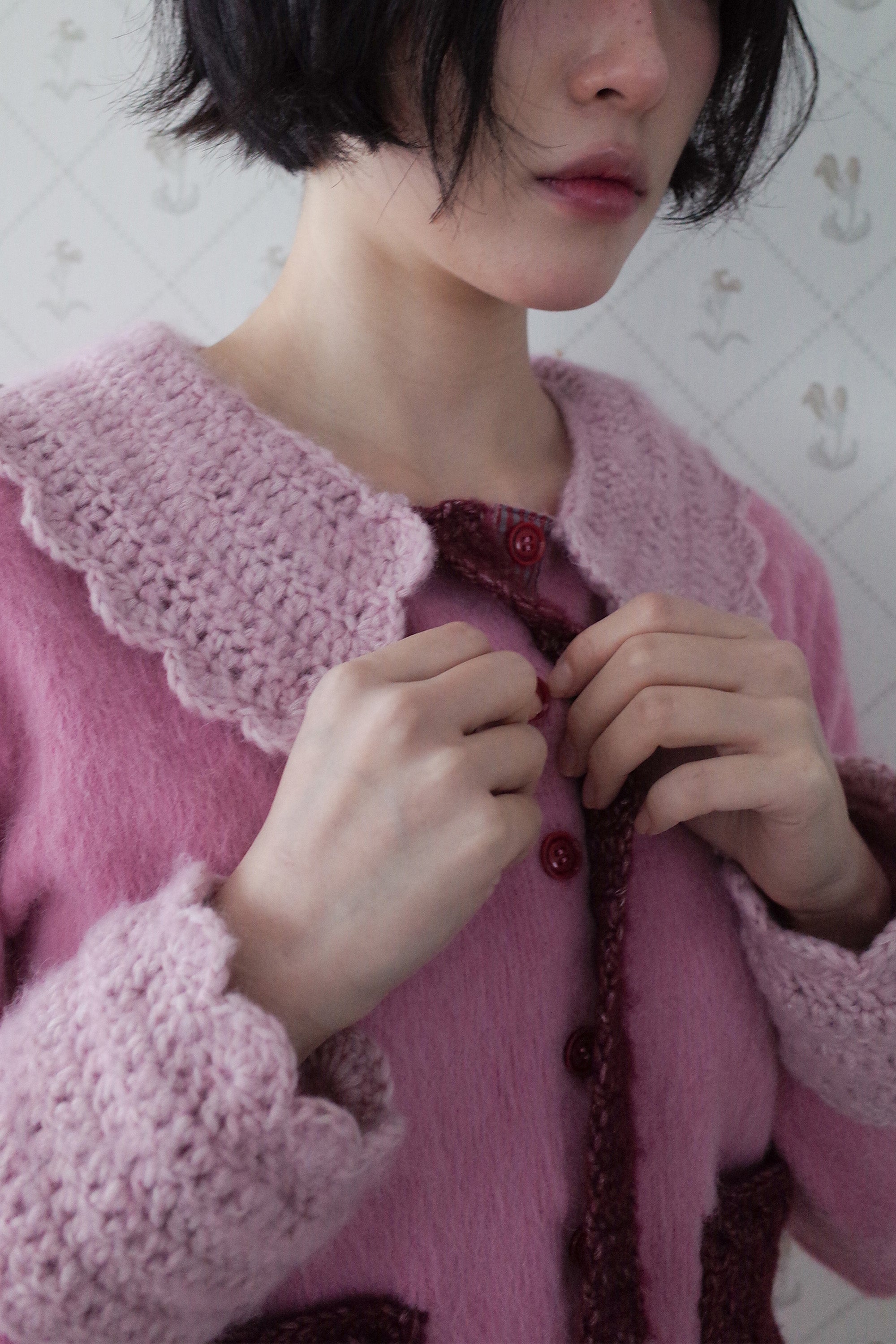 [12월 중순 출고]Crochet peter pan cardigan pink