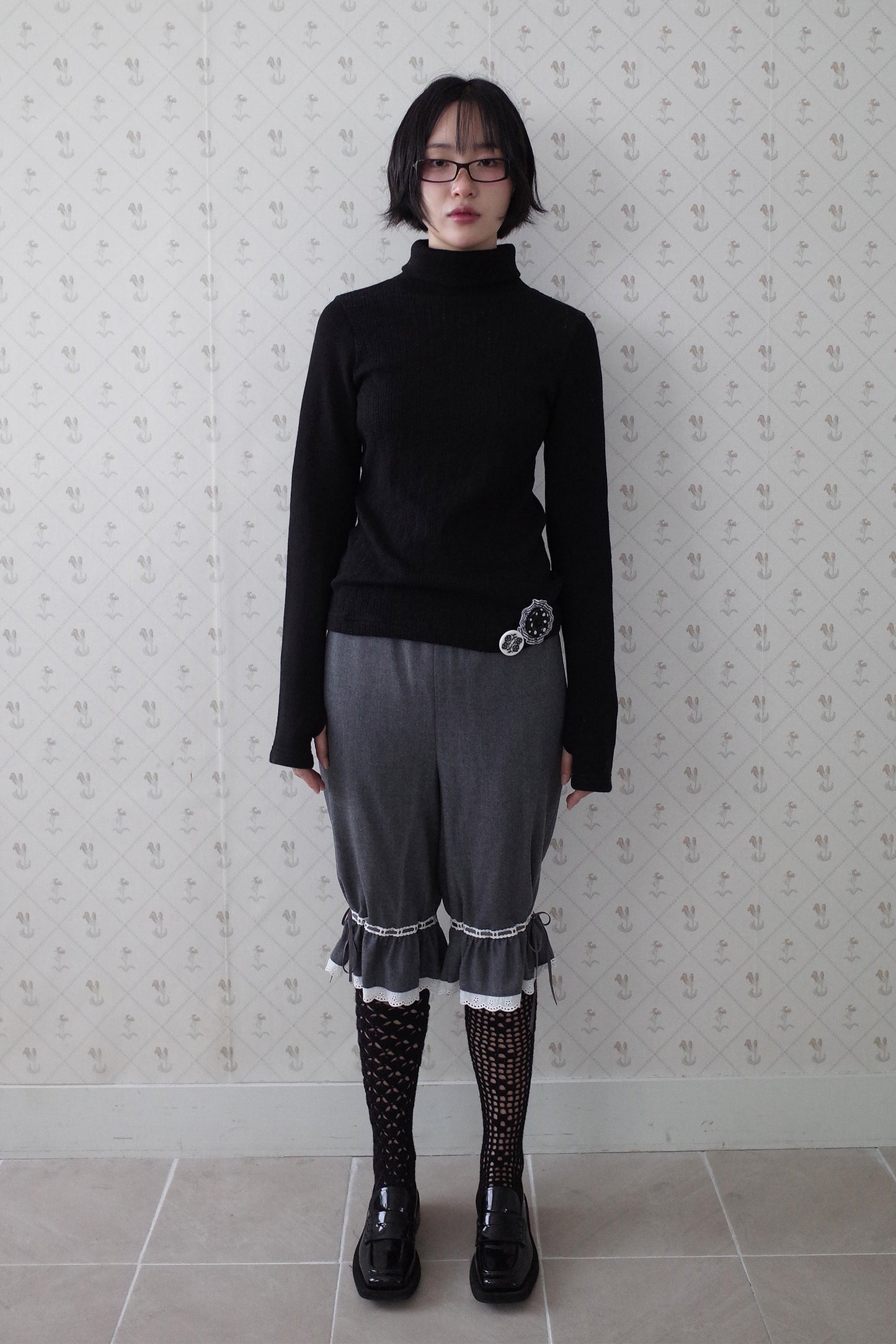 [Ordermade] Crochet Airy Cotton Knee Socks (Black)