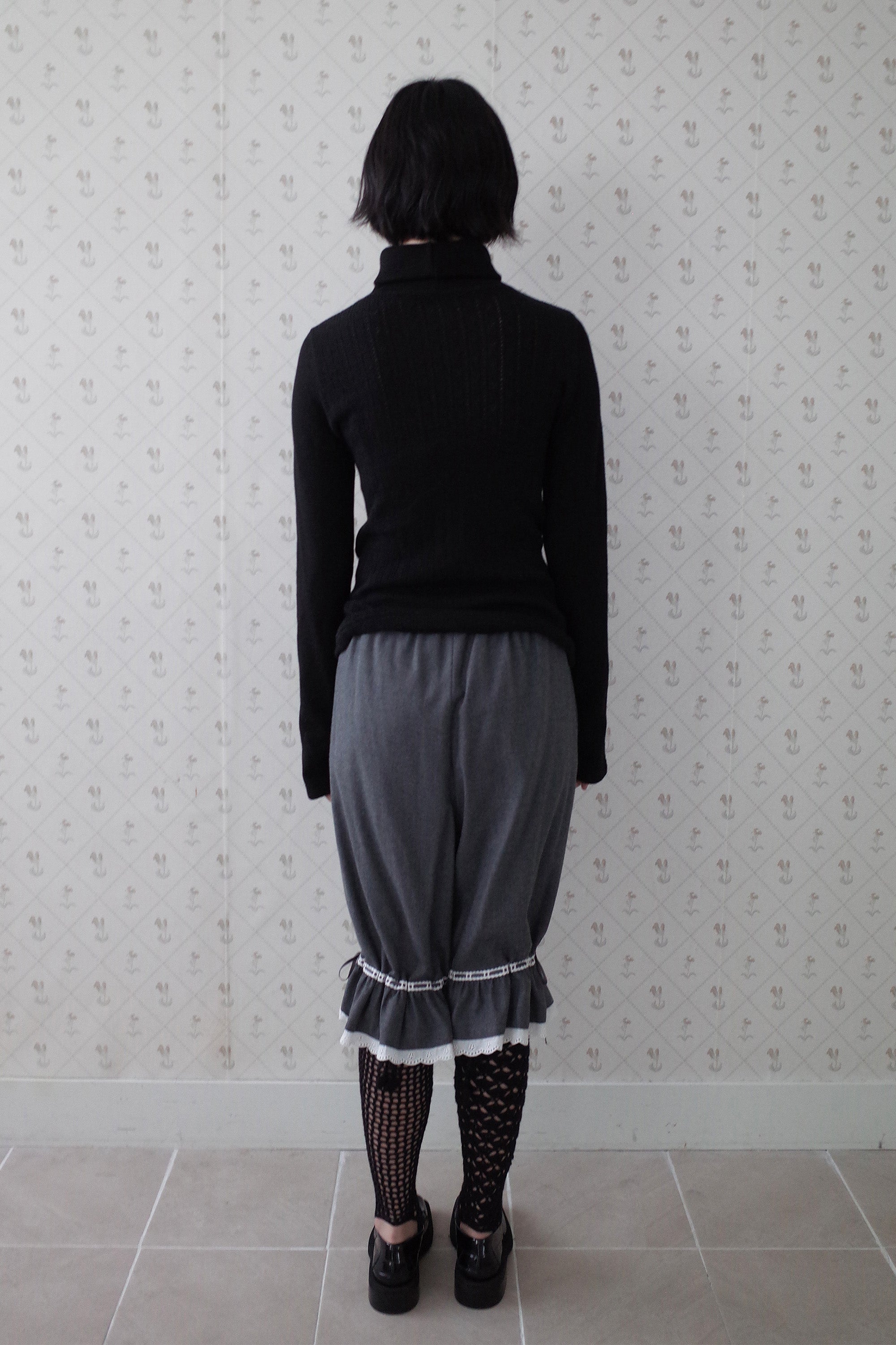 [Ordermade]Crochet airy cotton knee socks black