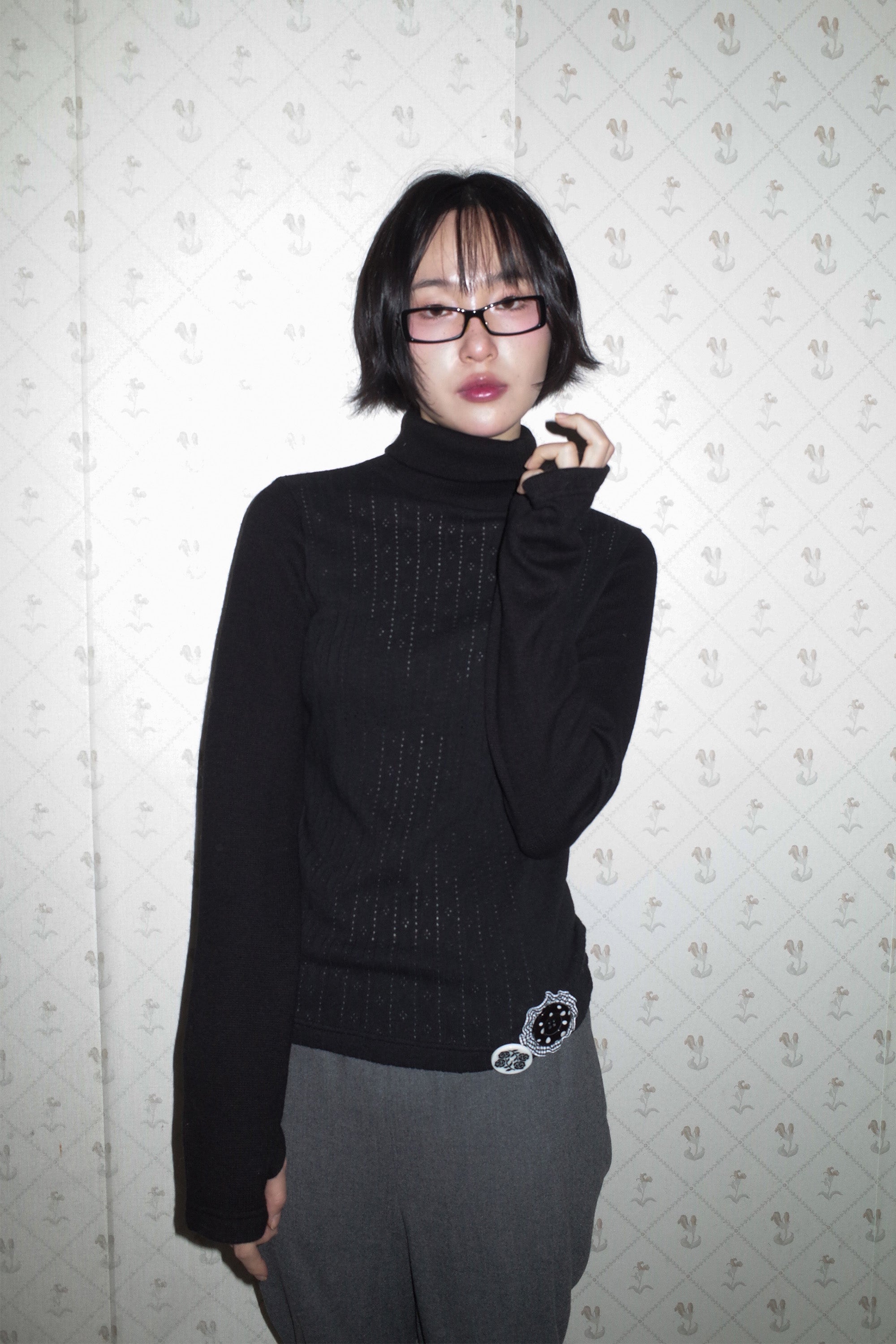 [12월초 출고]Soft wool turtle neck top black