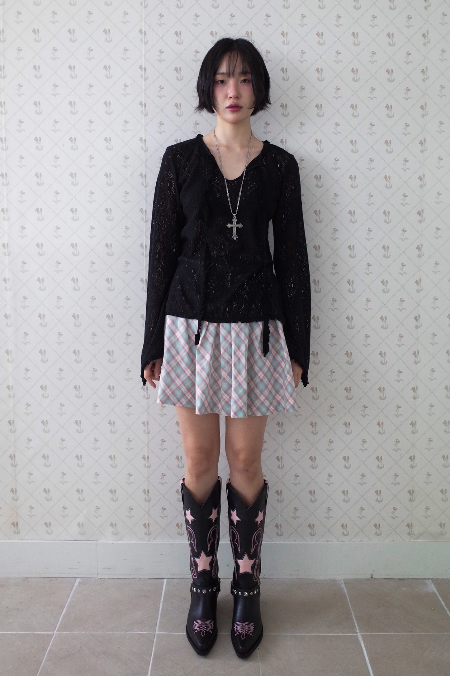 Brushed Lace Tunic Top (Black)