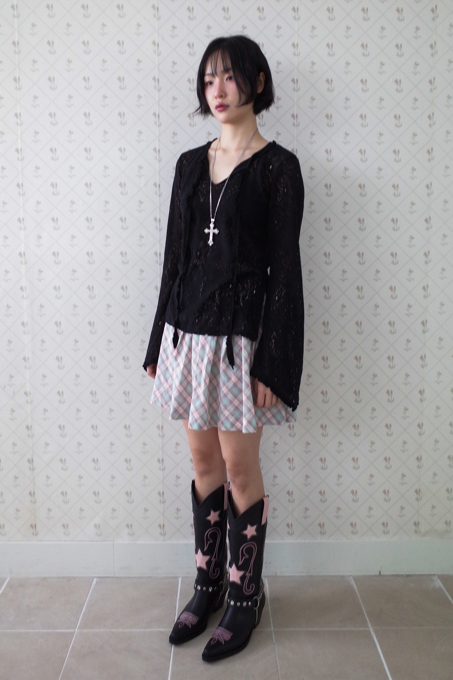 Brushed Lace Tunic Top (Black)