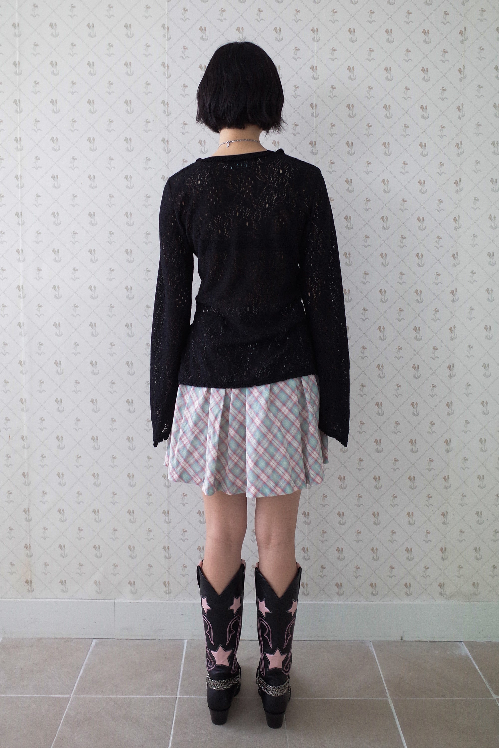 Brushed lace tunic top black