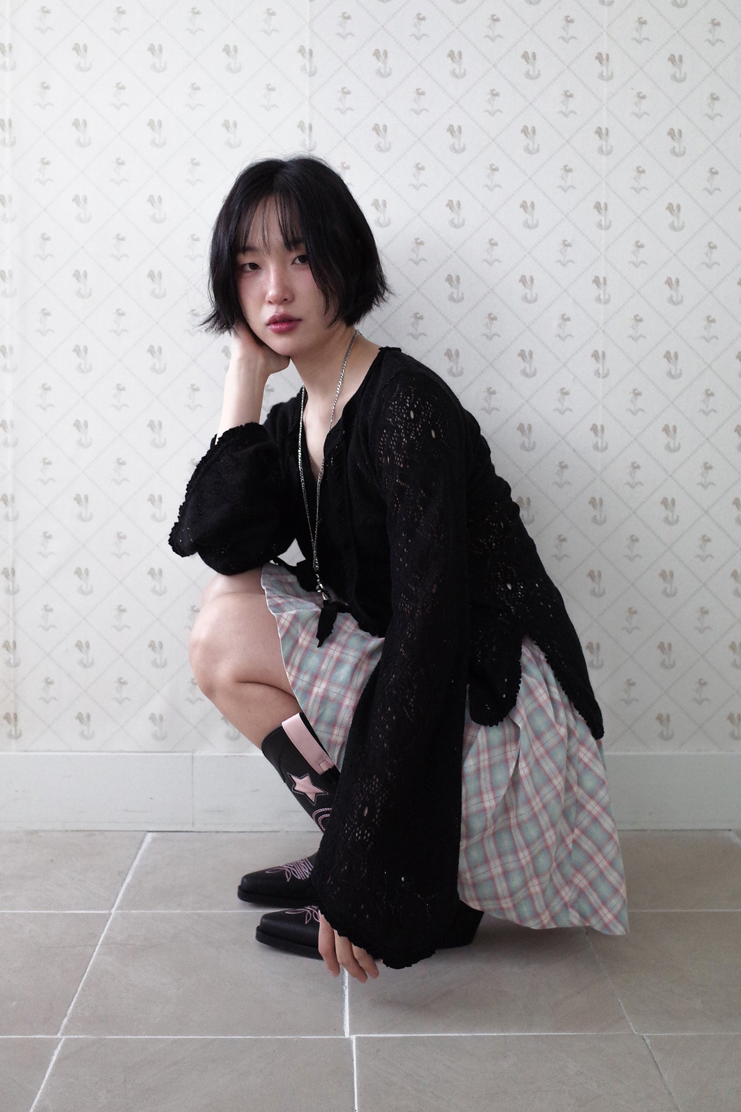 Brushed Lace Tunic Top (Black)