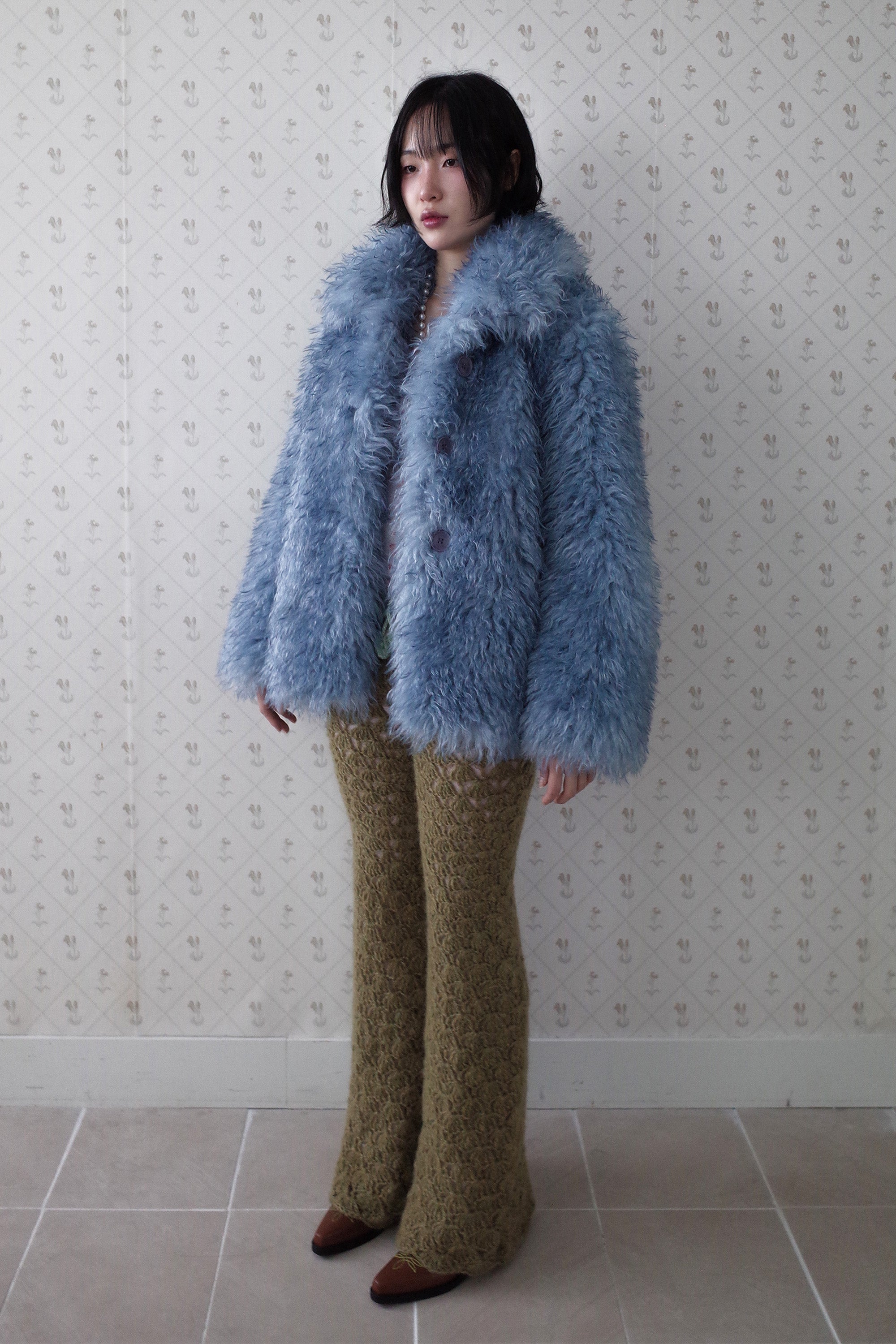 Fluffy furry fur jacket blue