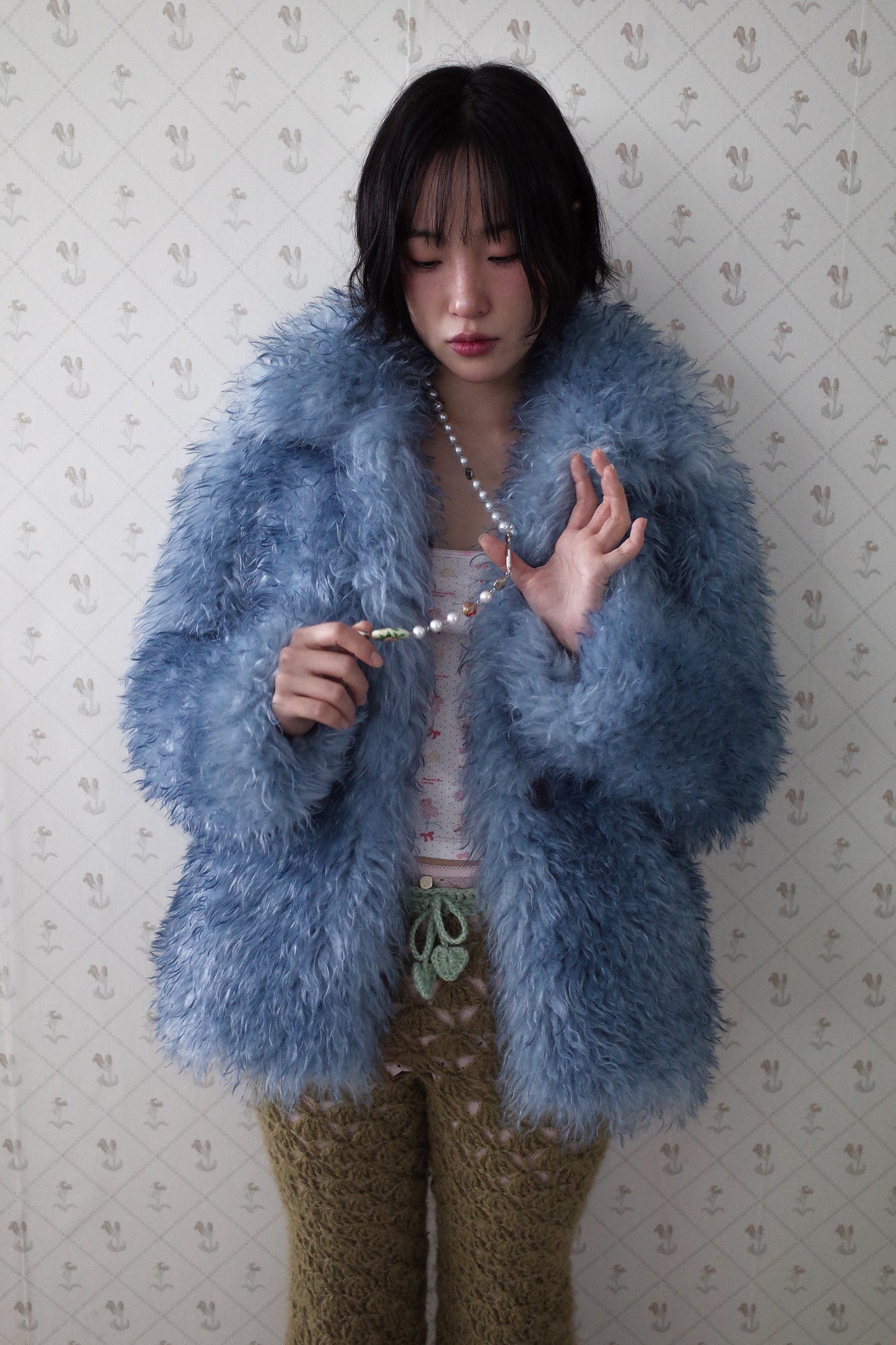Fluffy furry fur jacket blue