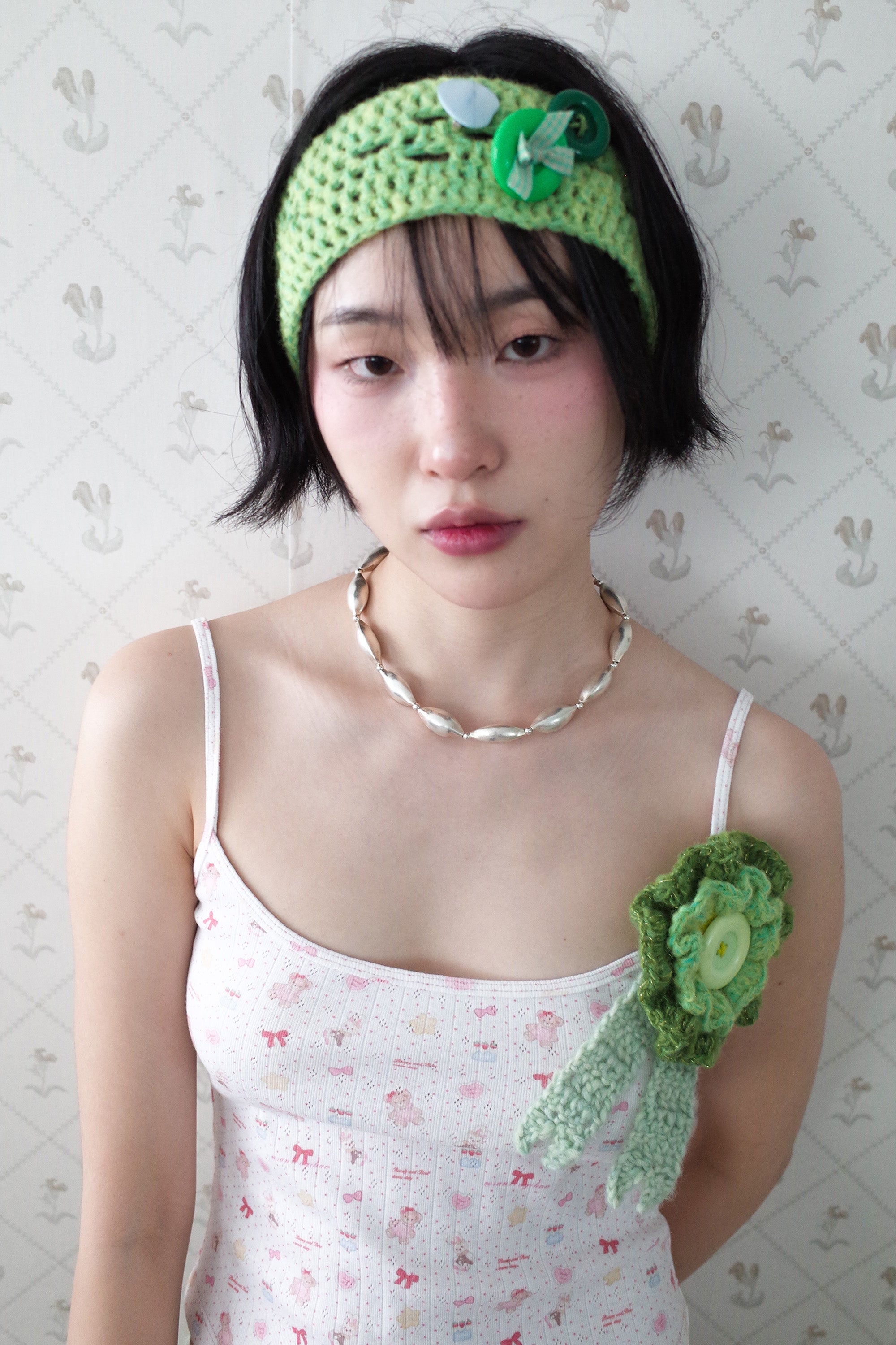 Buttons alpaca head band green