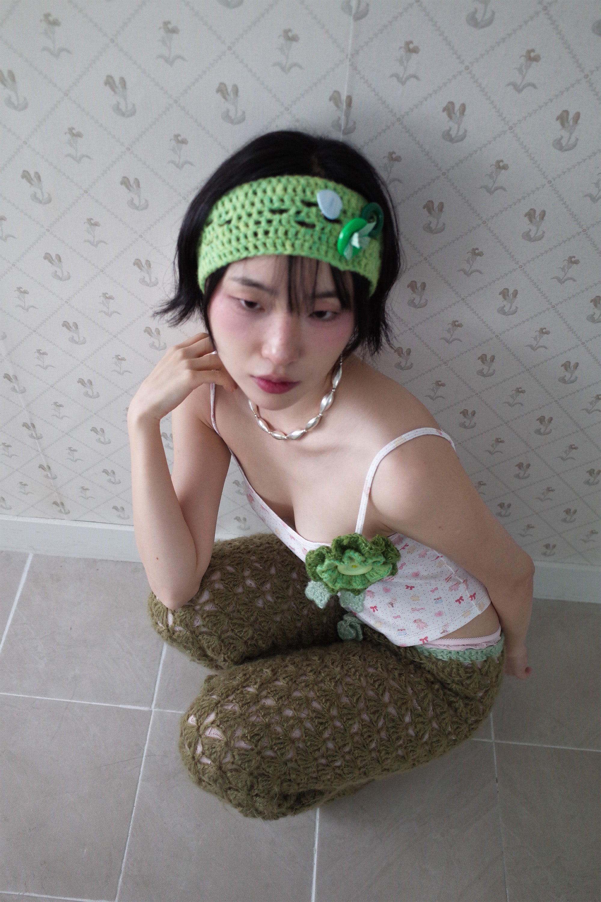 Buttons alpaca head band green